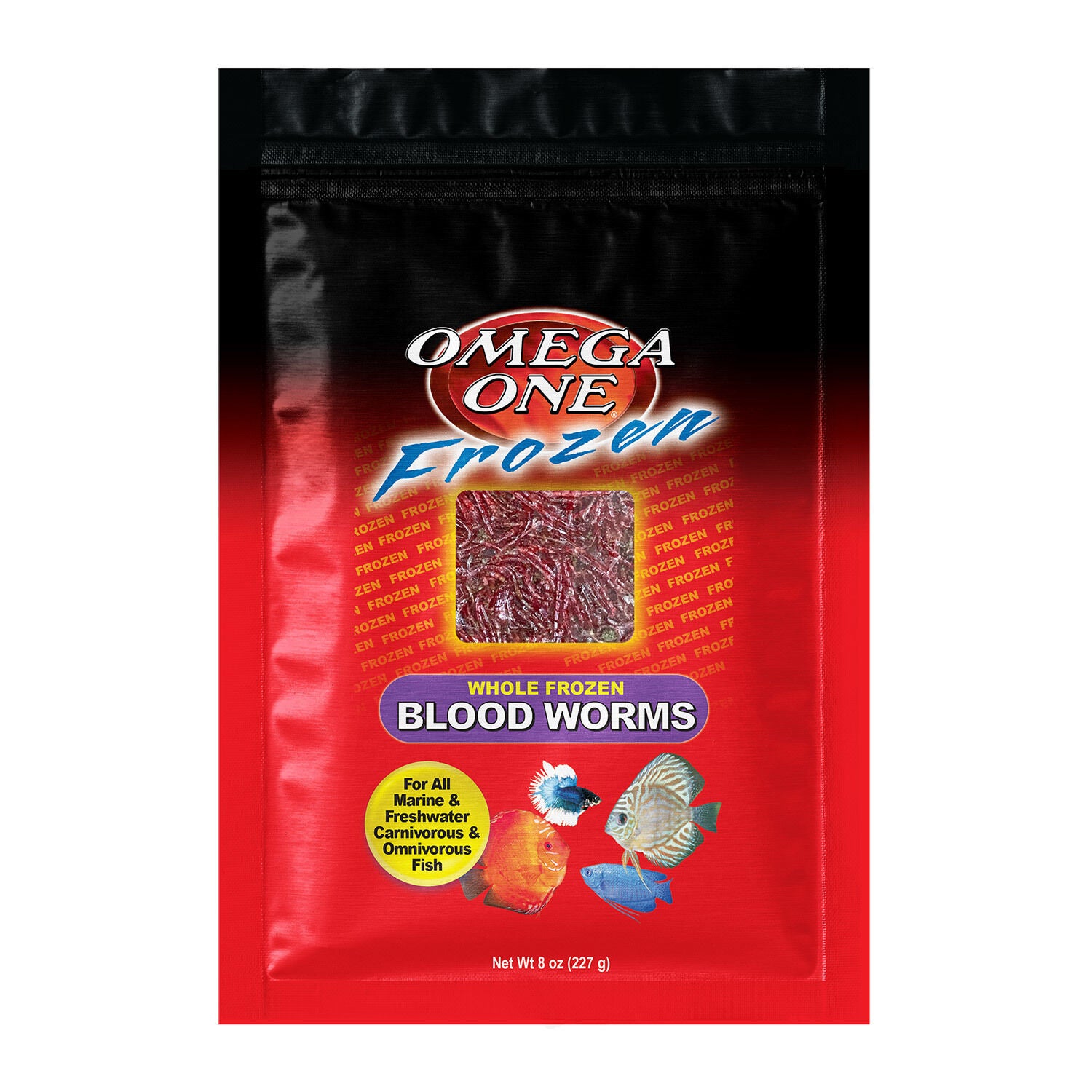 Omega One Whole Frozen Bloodworm Fish Food, 16-Oz