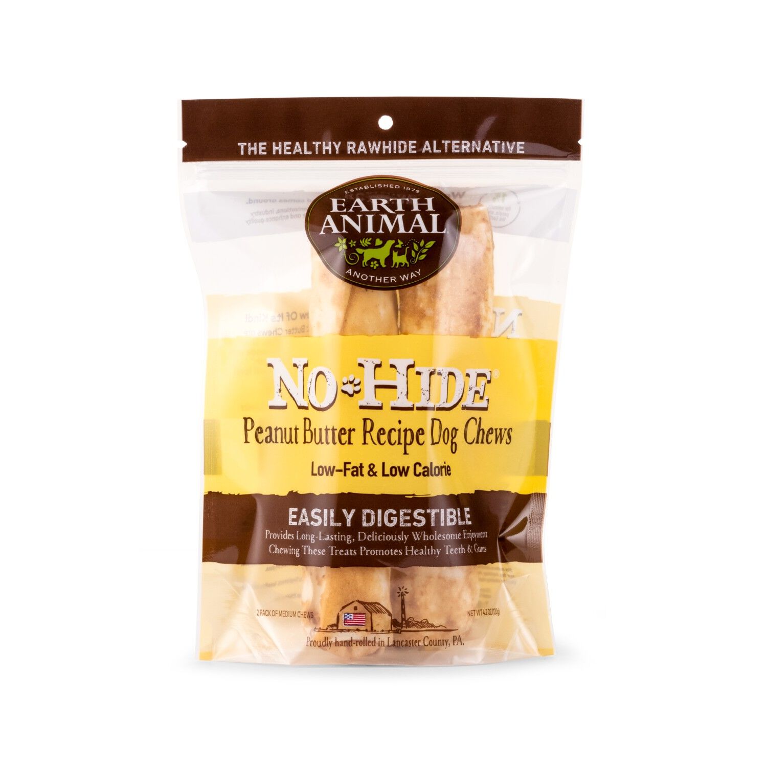 Earth Animal No-Hide Rawhide Alternative Dog Treat Chew, Peanut Butter, 2 Pack