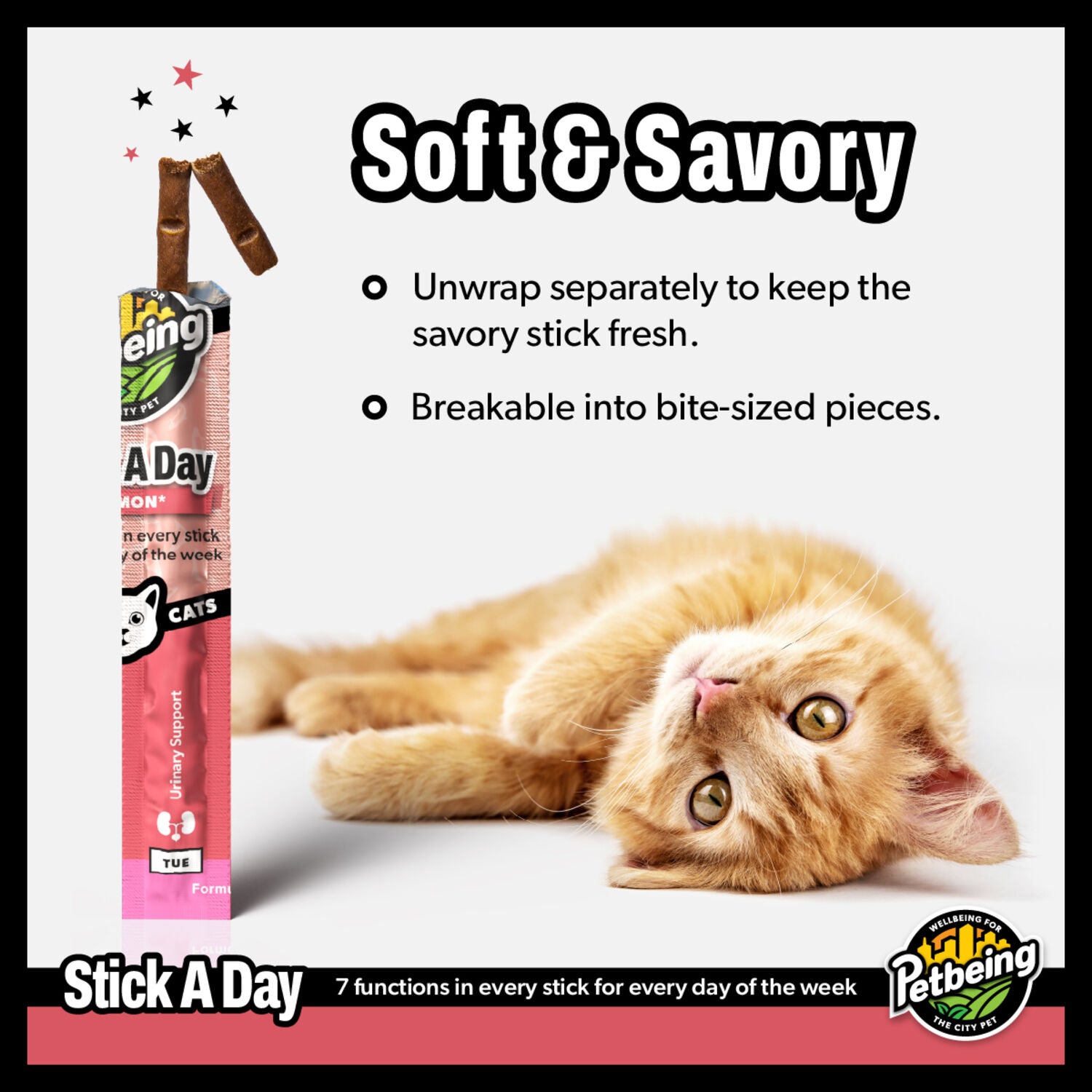 Petbeing Stick A Day 7-In-1 Daily Salmon Chew Supplement For Cats, 7 Count