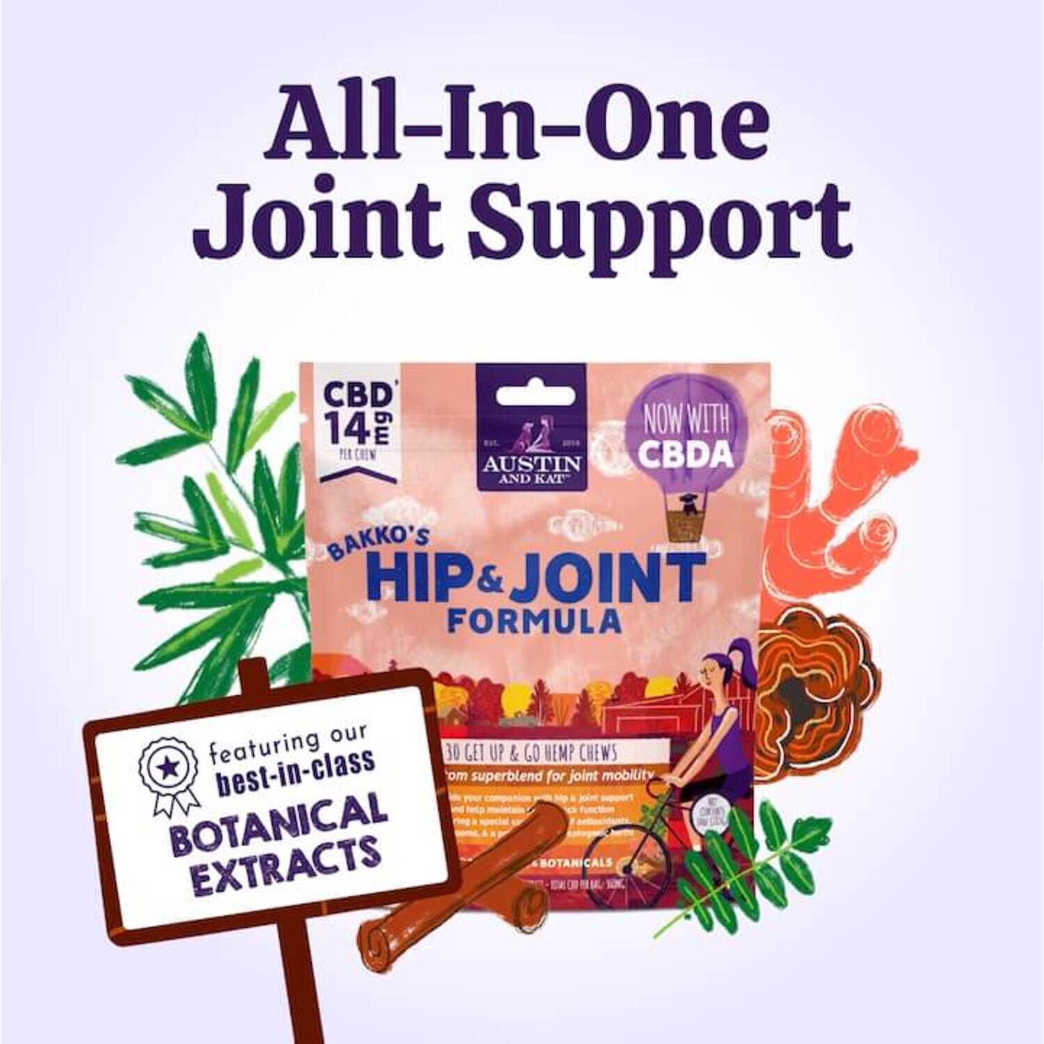Austin & Kat Bakkos Total Hip & Joint 14Mg Cbd Soft Chews Dog Supplement, 30 Chews