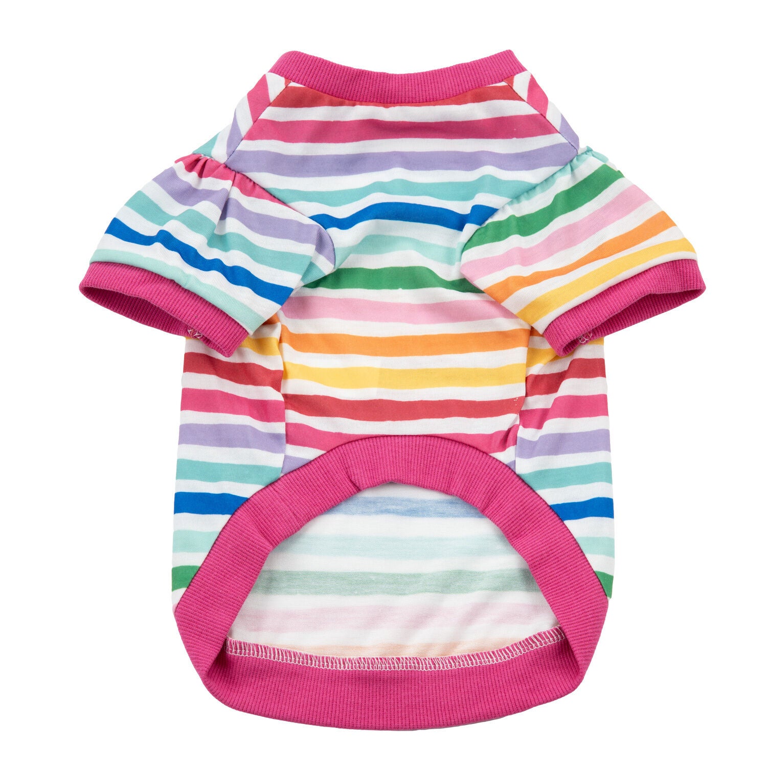 Simply Dog Puff Sleeve Striped Dog Shirt, Rainbow Colors