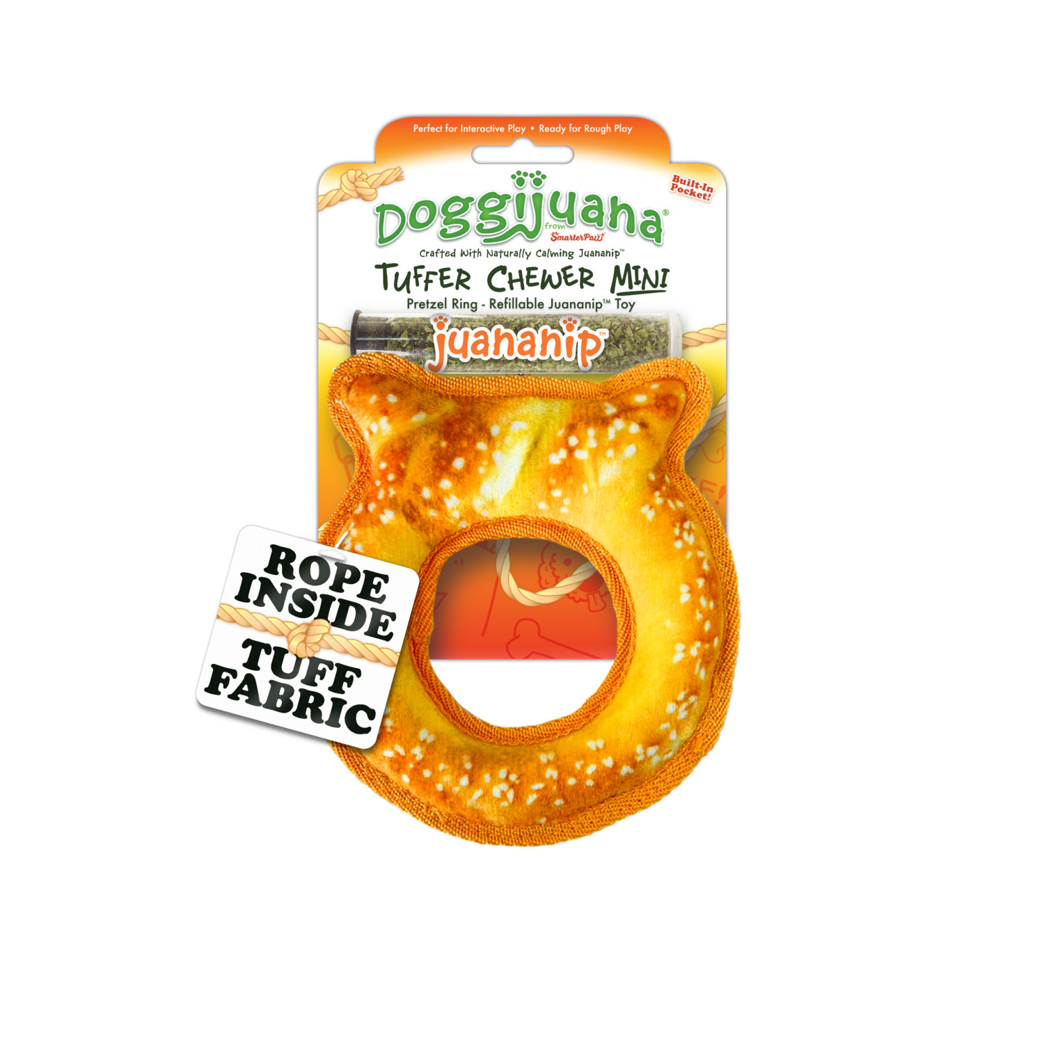 Doggijuana Tuffer Chewer Mini Pretzel Ring Refillable Durable Chew Dog Toy With Catnip
