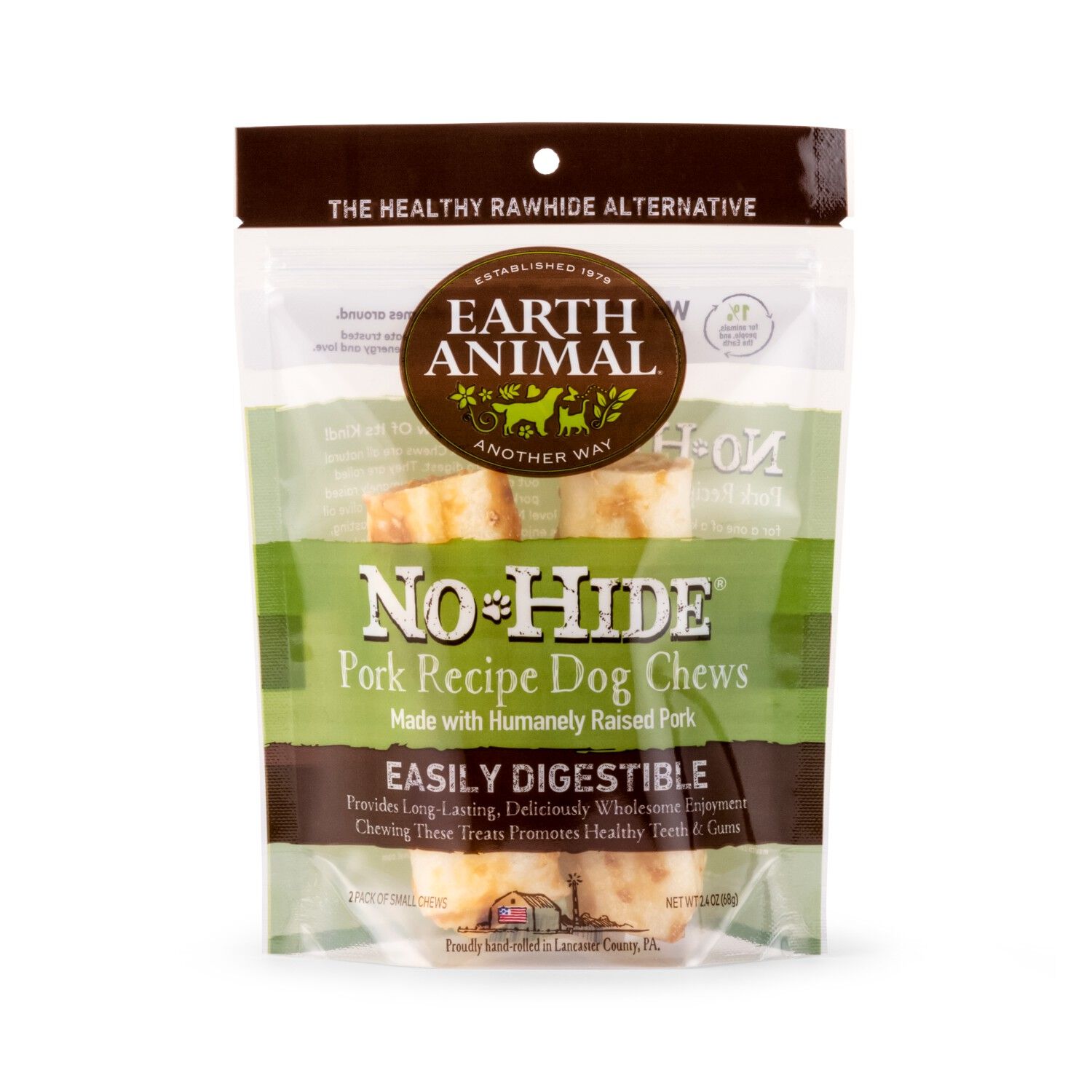 Earth Animal No-Hide Rawhide Alternative Dog Treat Chew, Pork Recipe, 2 Pack