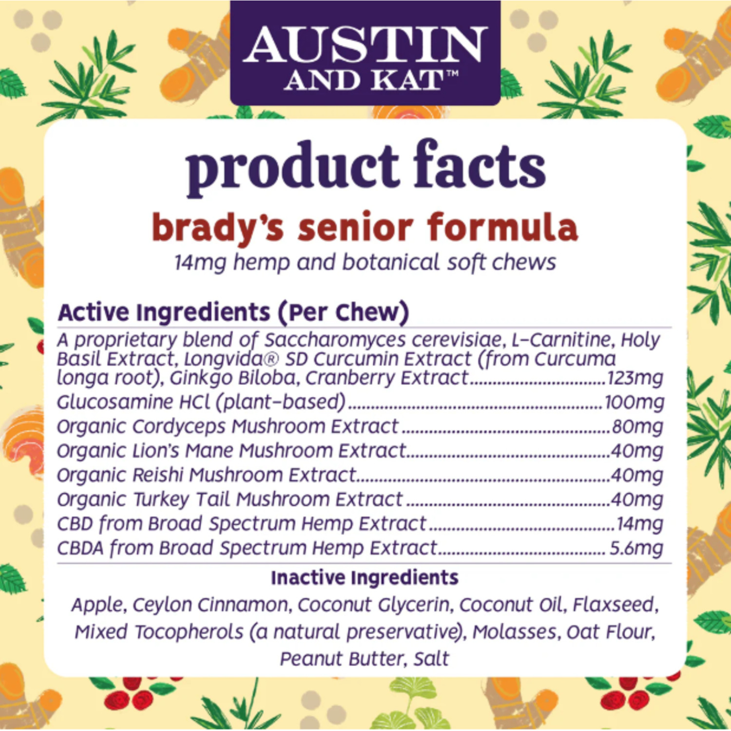 Austin & Kat Brady's All-In-1 Senior Support Formula 14Mg Cbd Soft Chew Dog Supplements, 30Ct