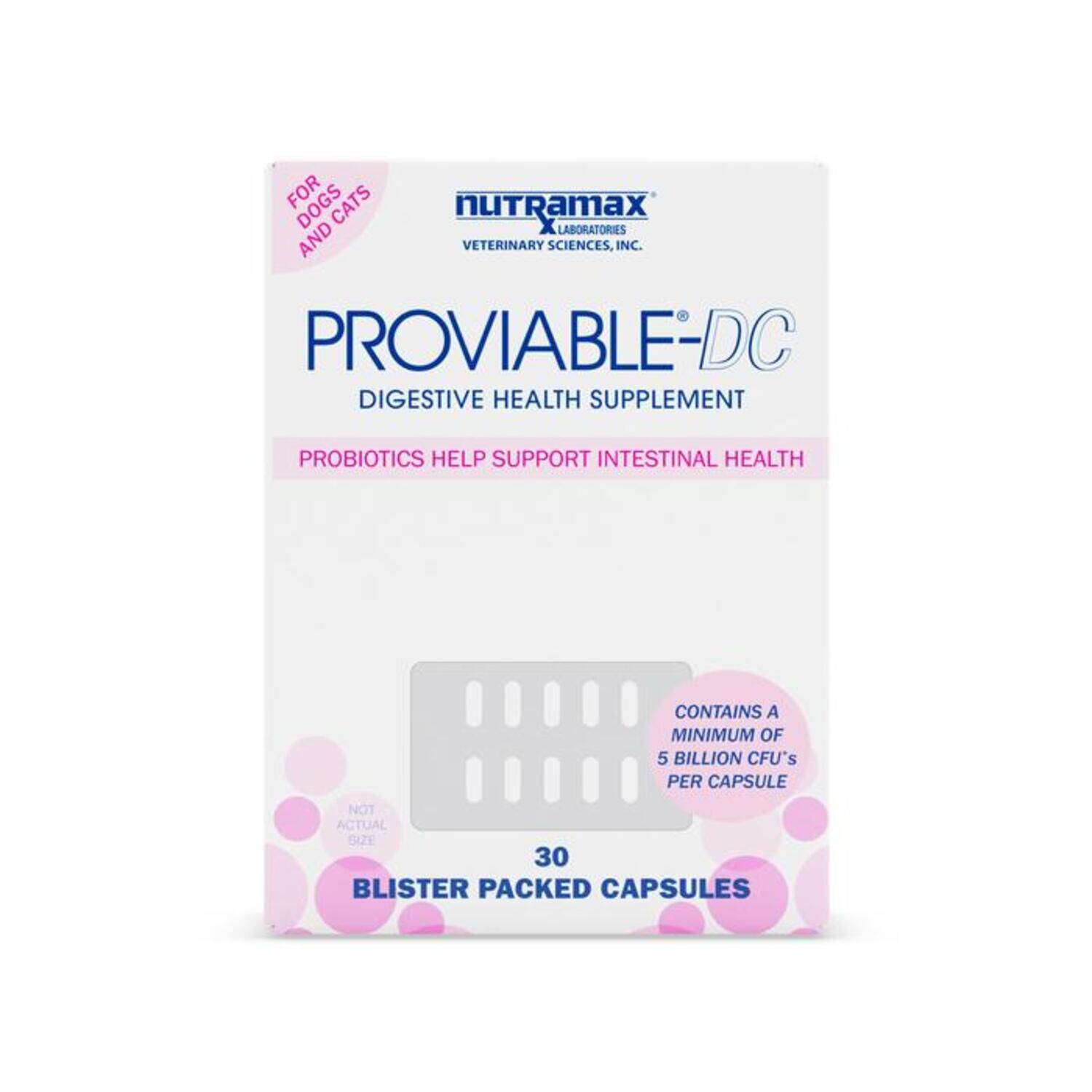 Nutramax Proviable Digestive Health Supplement Multi-Strain Probiotics And Prebiotics For Cats And Dogs, 30Ct