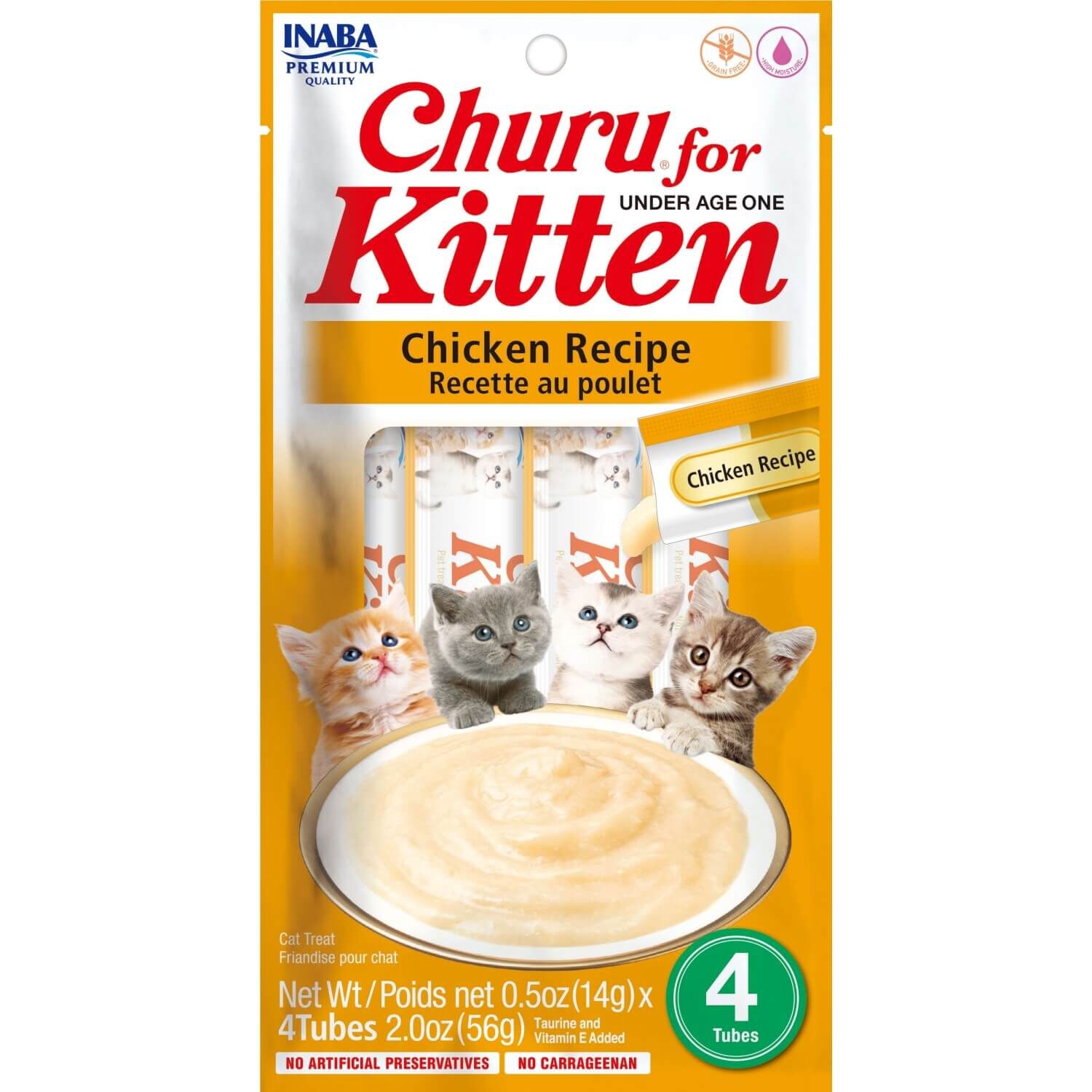 Inaba Churu For Kittens, Grain-Free, Chicken Puree Recipe Lickable Cat Treats, 4 Tubes Of .5 Ozs/Tube