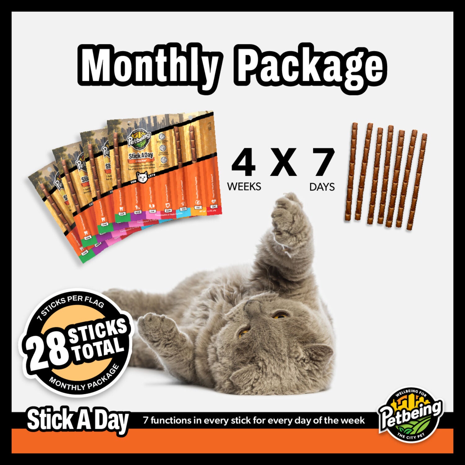 Petbeing Stick A Day 7-In-1 Daily Chicken Chew Supplement For Cats, 7 Count