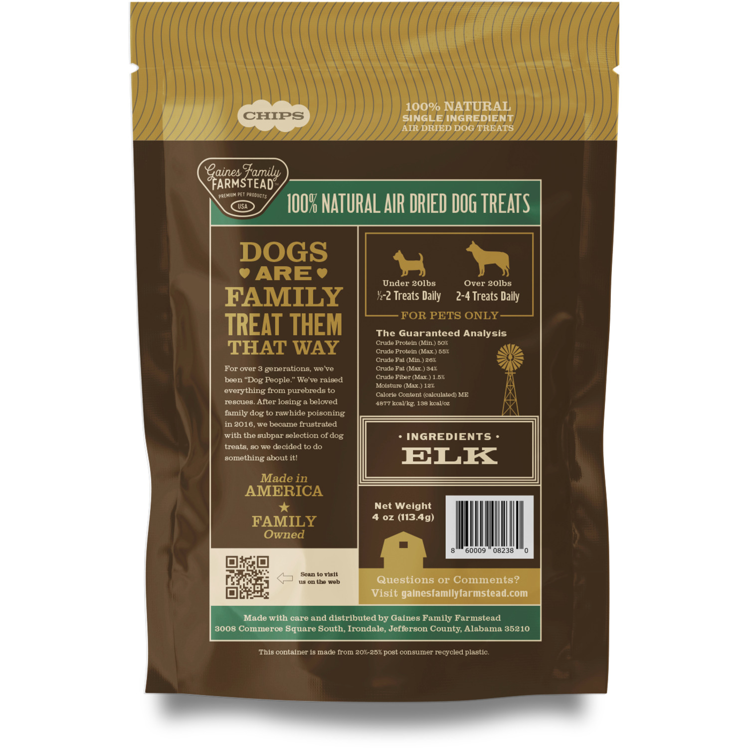 Gaines Family Farmstead Elk Chips Air-Dried Dog Treats, 4Oz
