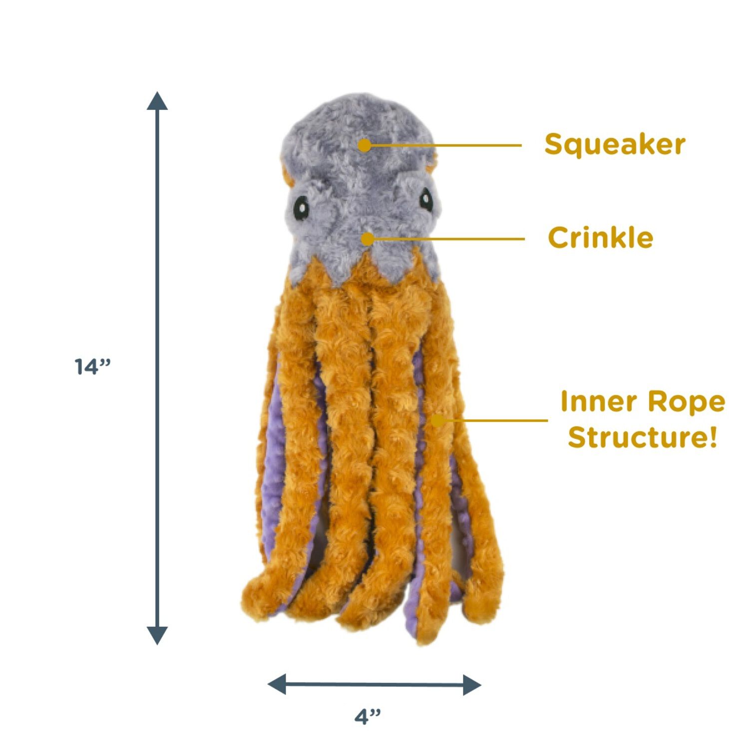 Tall Tails Octopus With Squeaker Plush Dog Toy, 14"