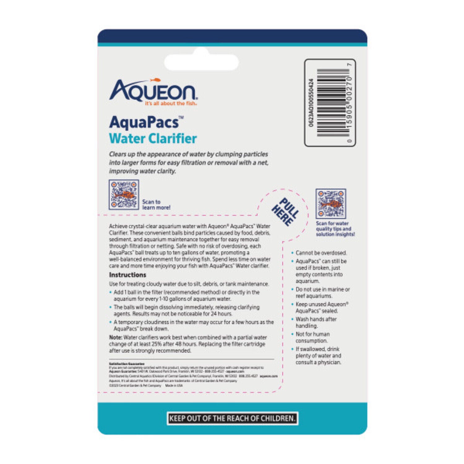 Aqueon Aquapacs Water Clarifier For Fish Tanks, 10 Gallon -4 Pack,