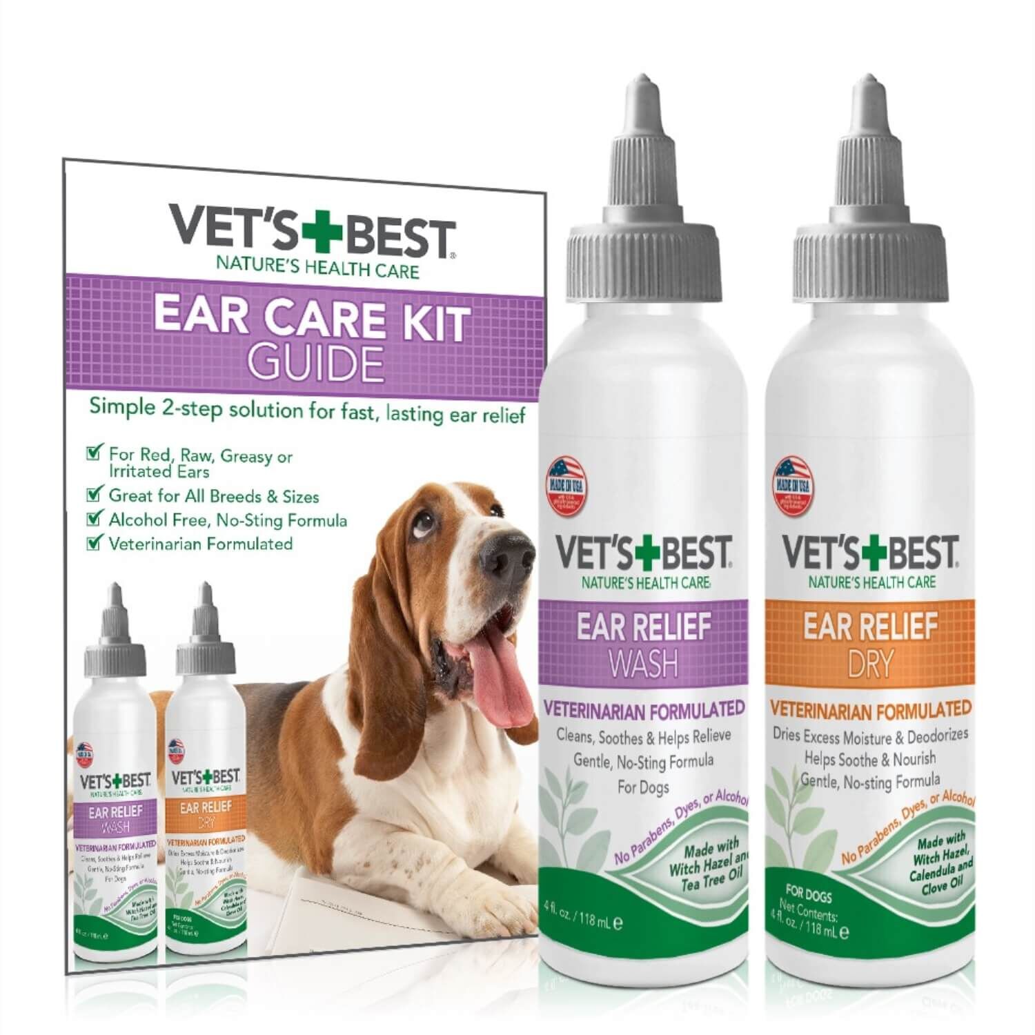 Vet's Best Multi Symptom Dog Ear Wash & Dry Cleaning Kit