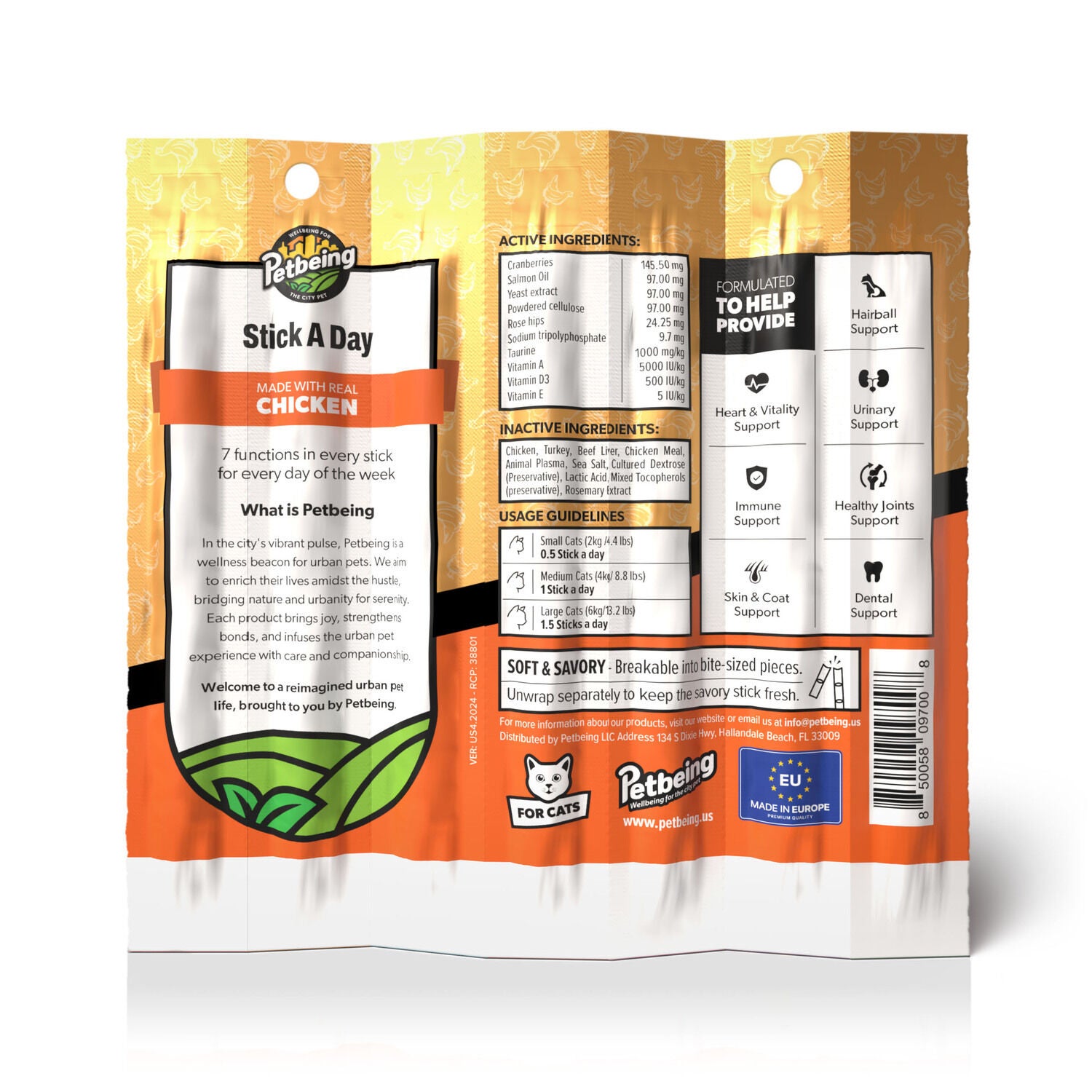 Petbeing Stick A Day 7-In-1 Daily Chicken Chew Supplement For Cats, 7 Count