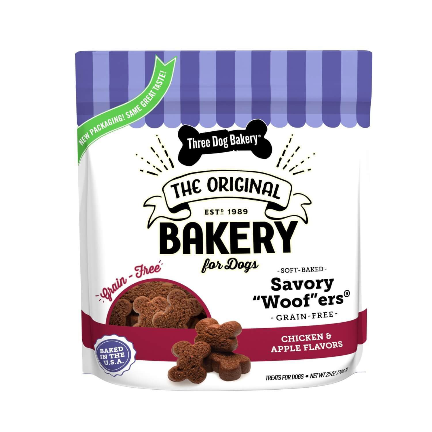 Three Dog Bakery Grain Free Chicken And Apples Meaty Woofers Soft Baked Dog Treats