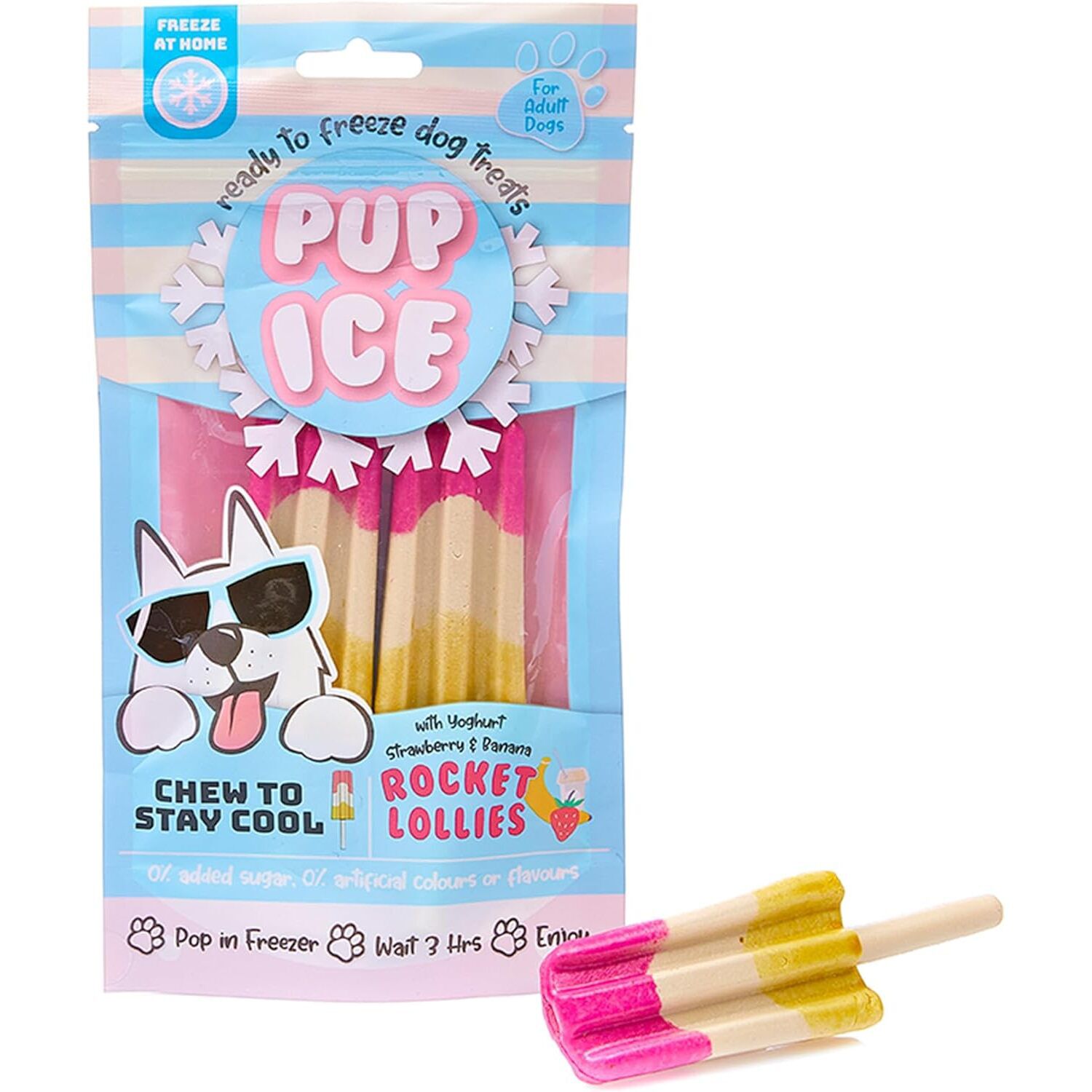 Pup Ice Chew Dog Treat Rocket Lollie, Strawberry & Banana, 2Pk