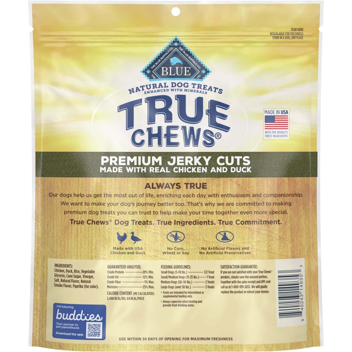 Blue Buffalo True Chews Premium Jerky Cuts Natural Dog Treats, Duck