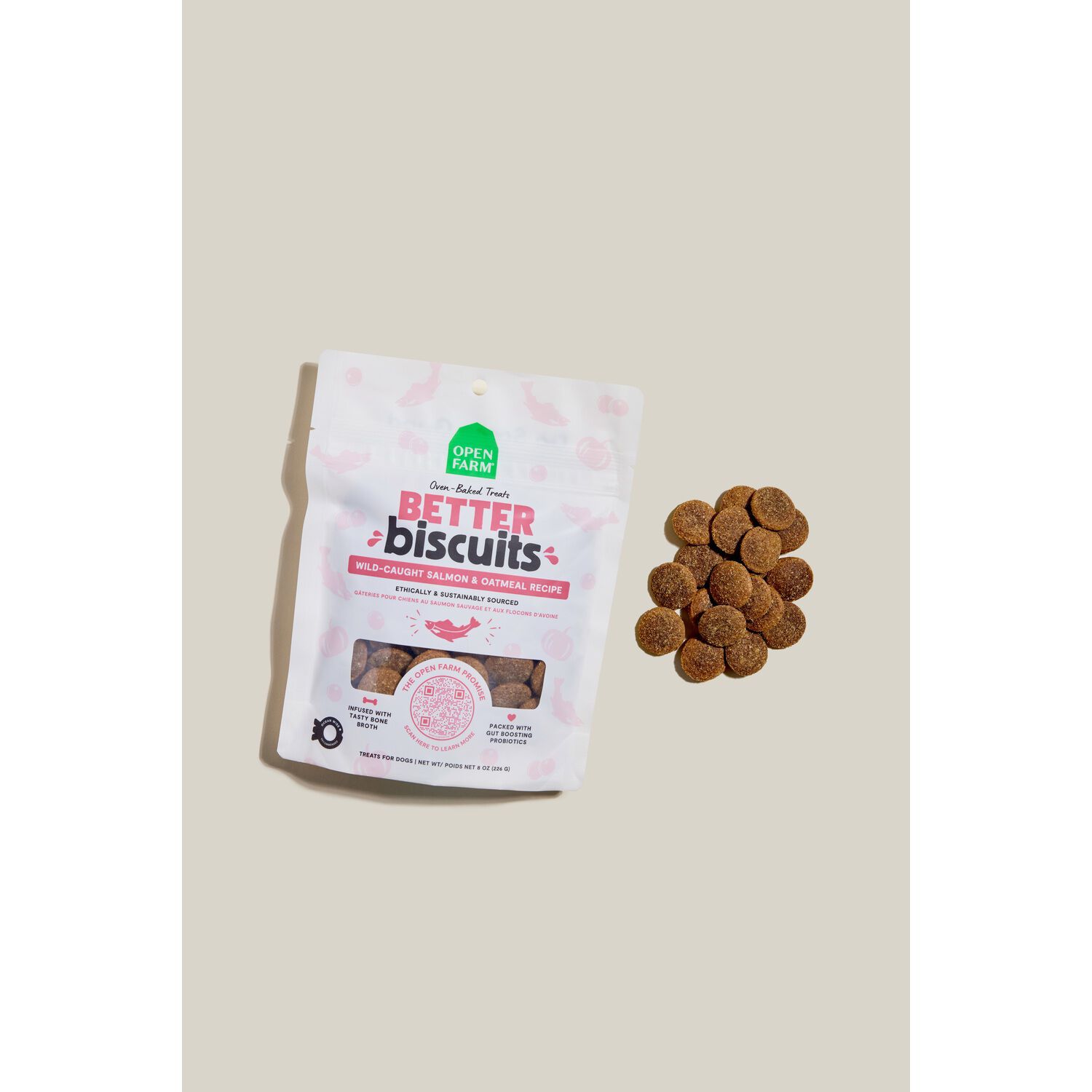 Open Farm Better Biscuits Wild-Caught Salmon Recipe Crunchy Dog Treats, 8Oz