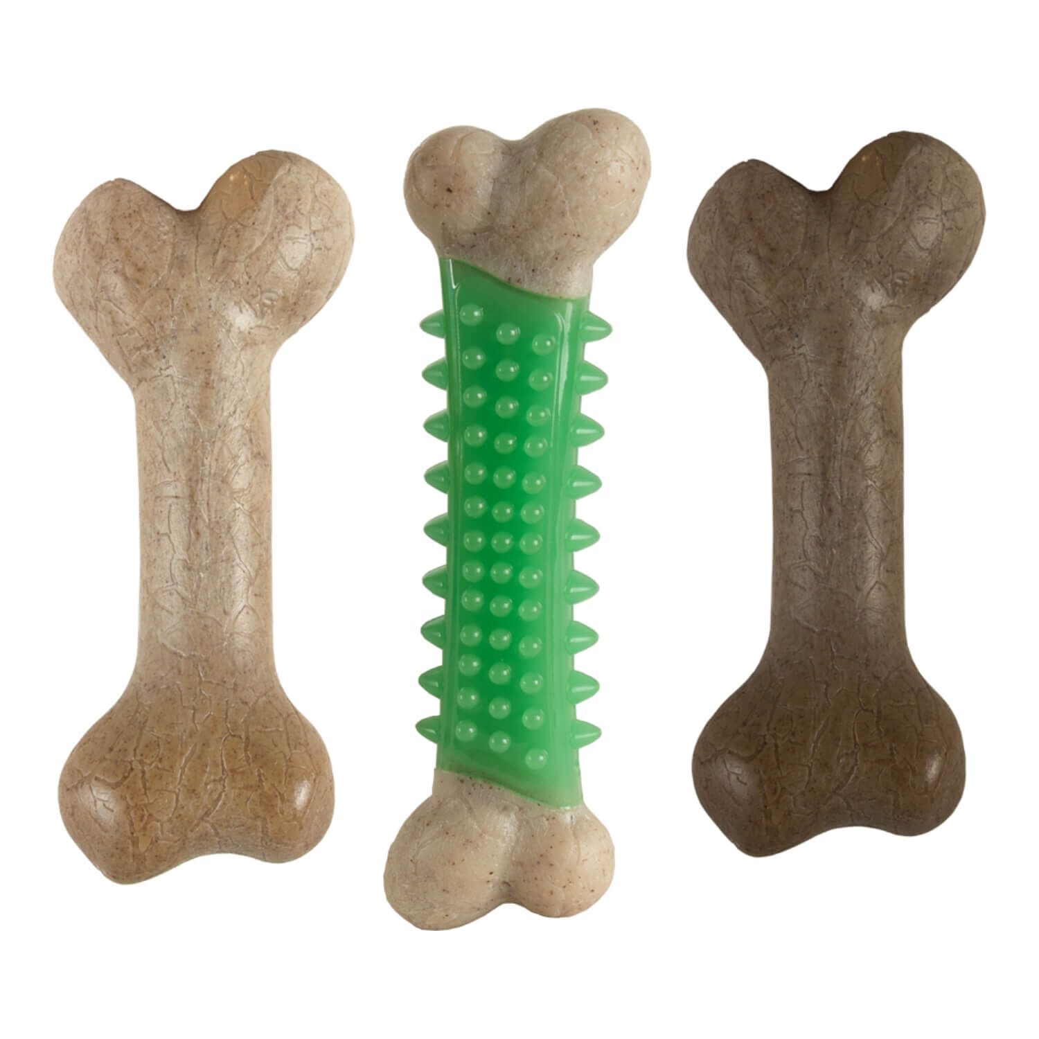 Hero Bonetics 3-Pack Dental Chew Dog Toy Combo - Chicken, Mint, & Beef