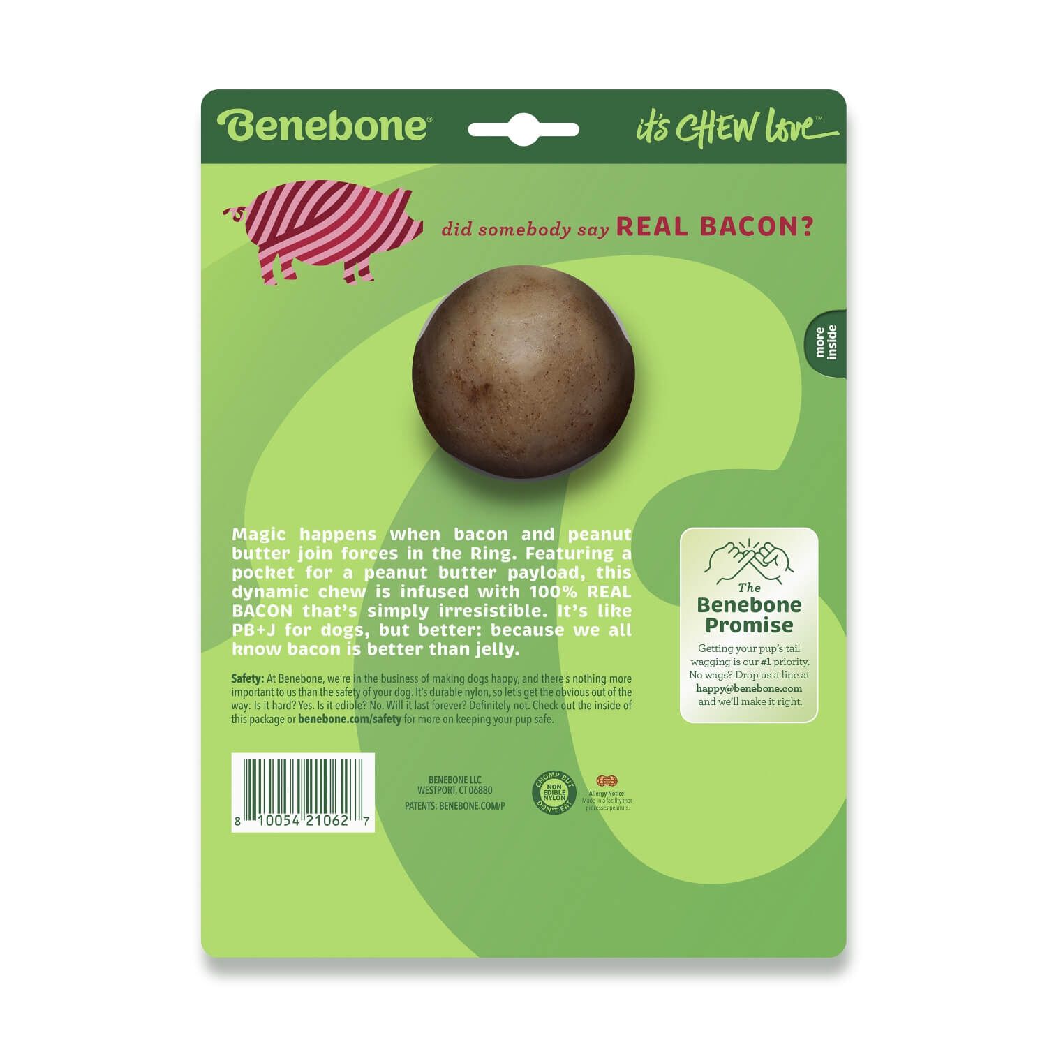 Benebone Ring Durable Dog Chew Toy, Bacon Flavor