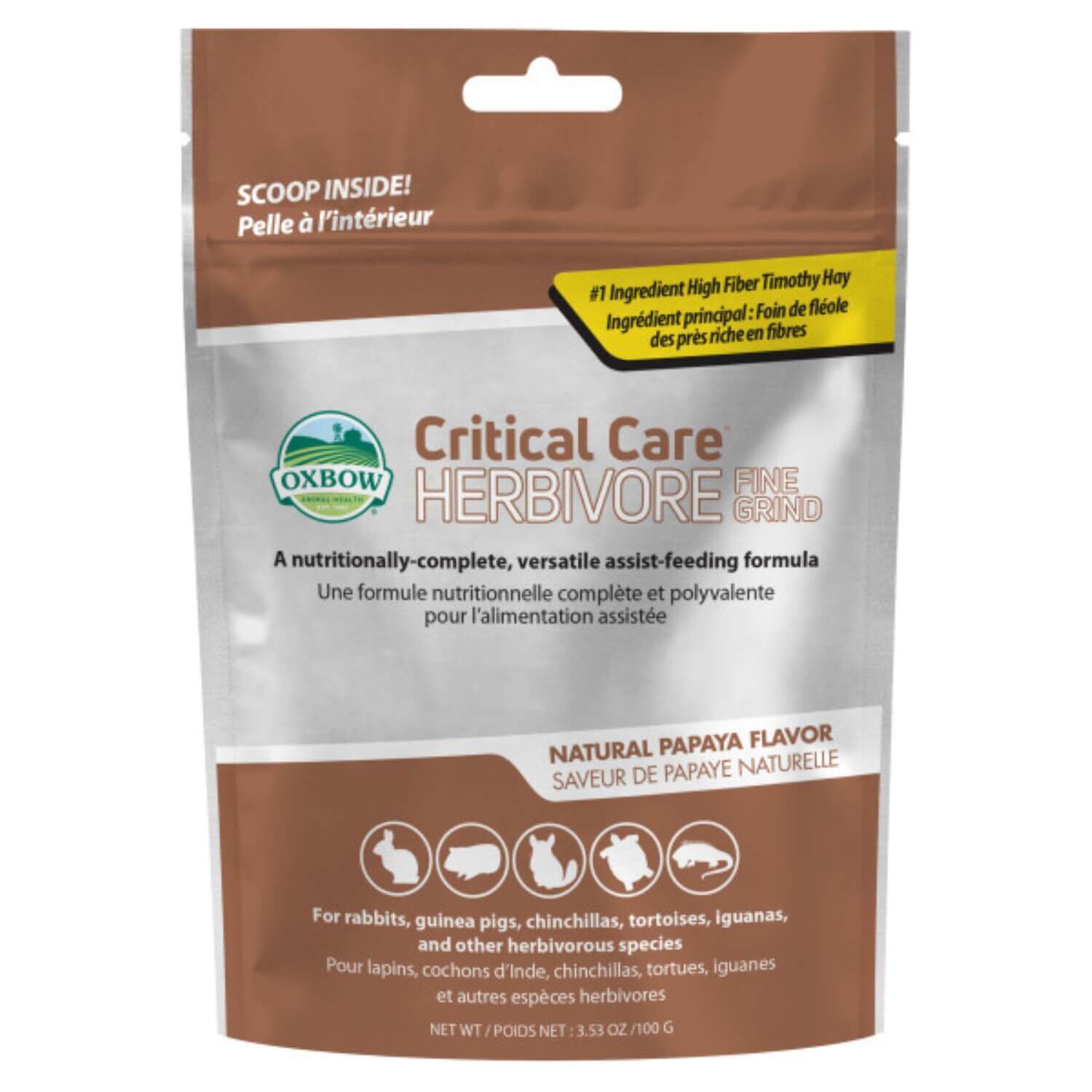 Oxbow Critical Care Herbivore Fine Grind Nutritional Supplement For Herbivorous Small Pets, Papaya