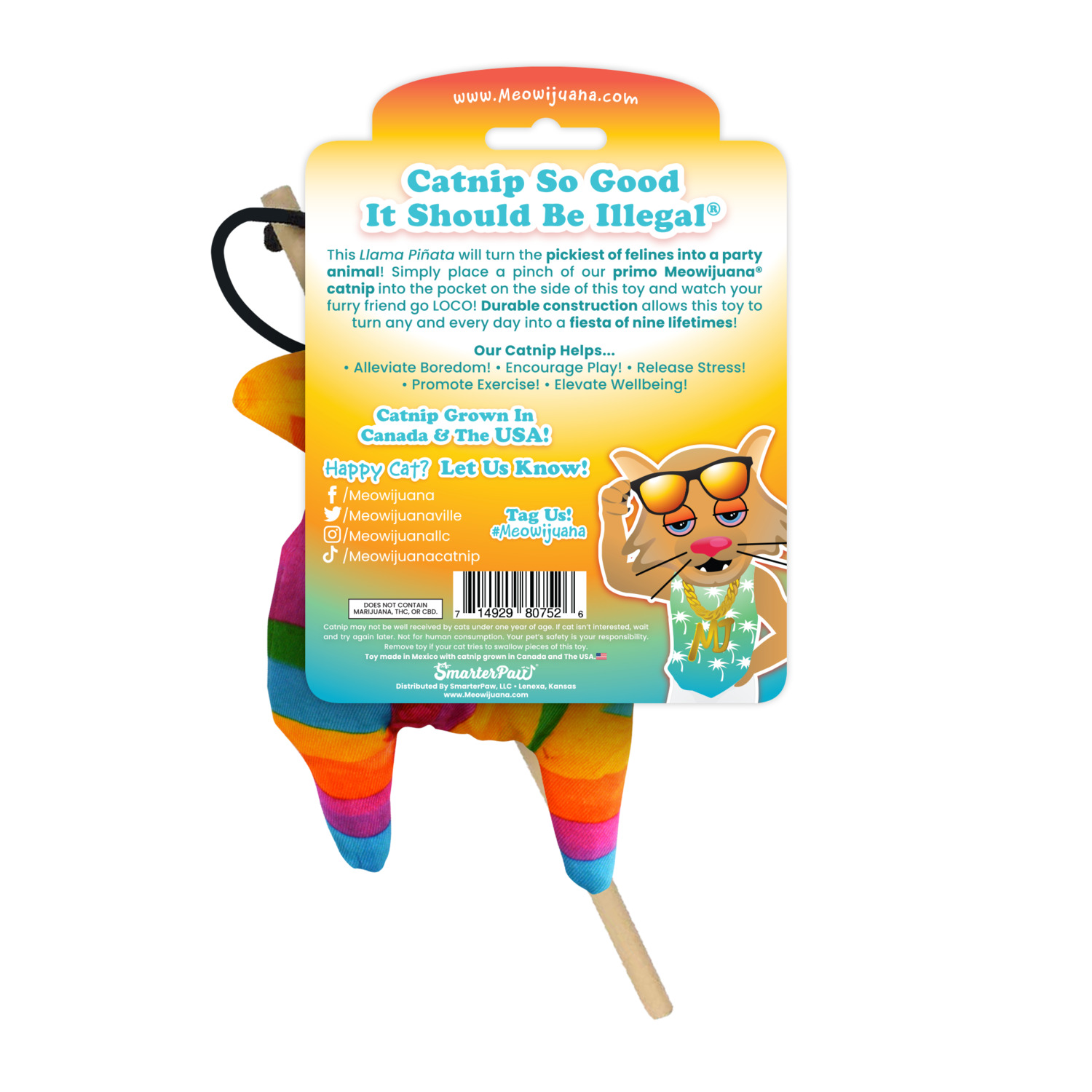 Meowijuana Get Smashed Llama Pinata Refillable Catnip Wand Cat Toy
