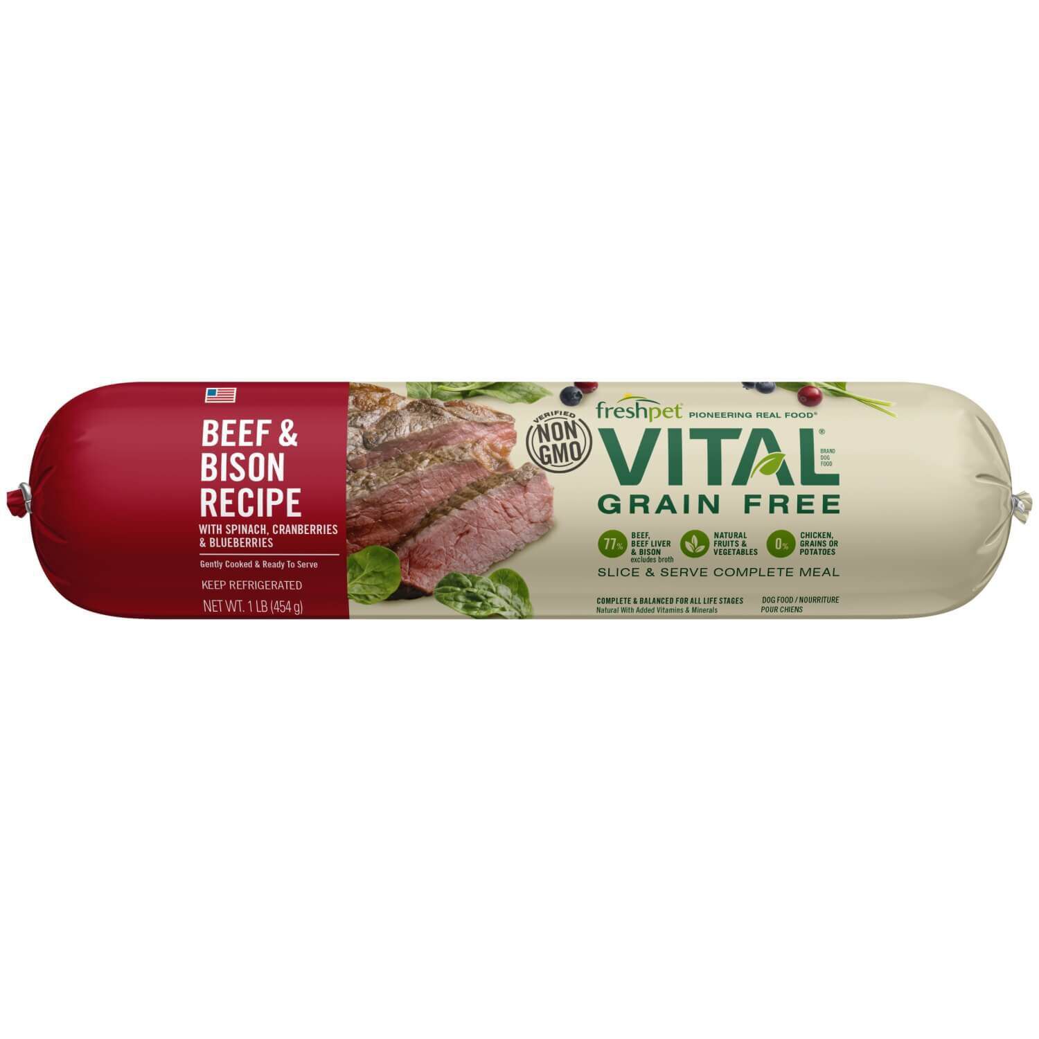 Freshpet Vital Grain Free Fresh Dog Food, Beef & Bison Roll Recipe