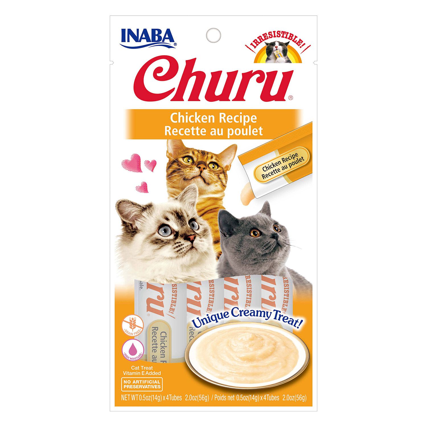 Inaba Churu Creamy Lickable Cat Treat, Chicken Recipe 4 Pack Of 0.5-Oz Tubes