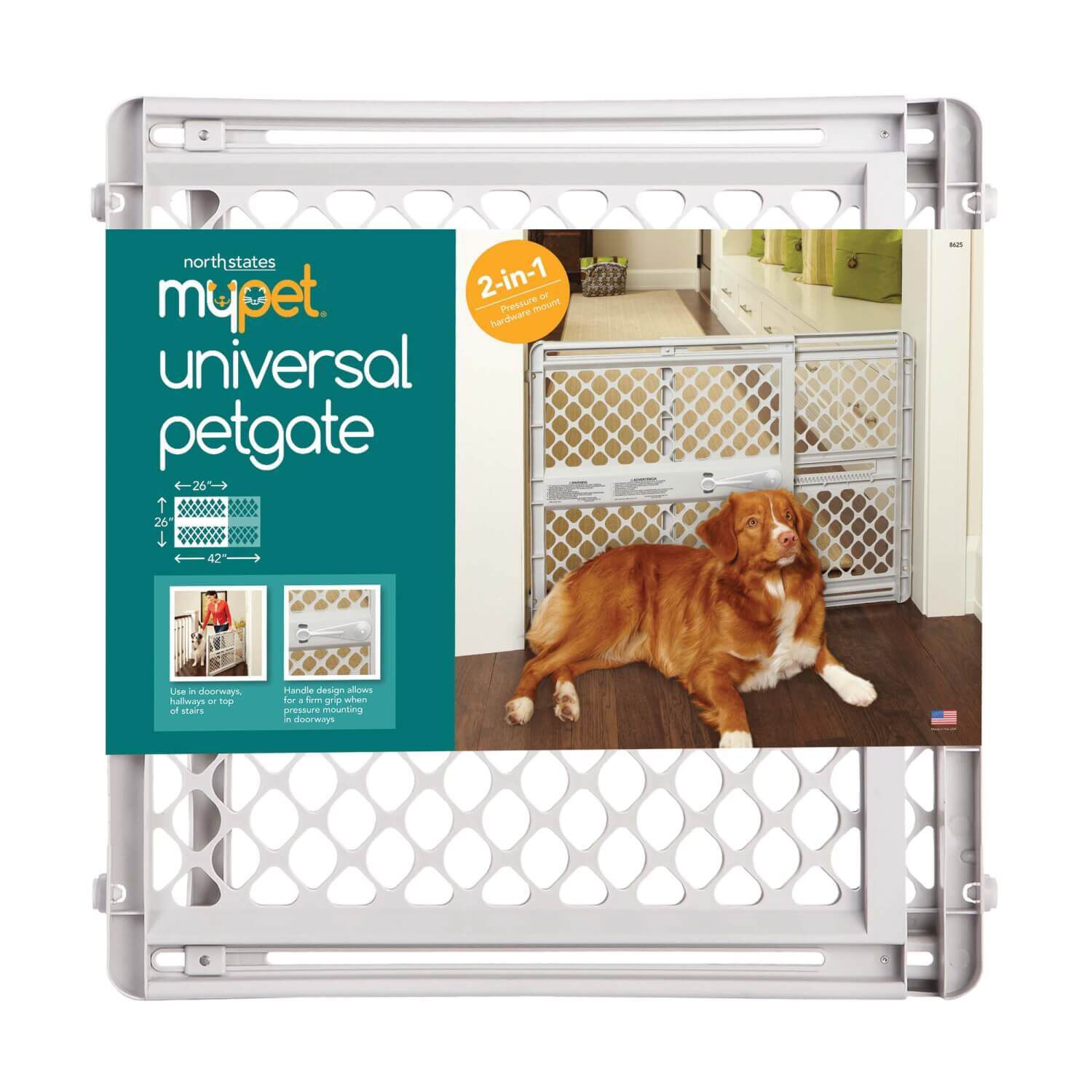 Mypet Universal Petgate Pre-Assembled Dog Gate, Light Gray, 26"