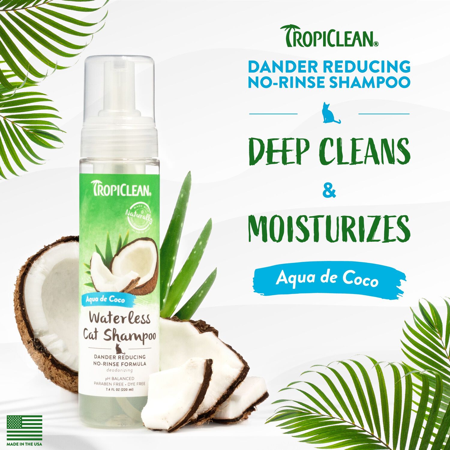 Tropiclean Dander Reducing Waterless Cat Shampoo, 7.4Oz