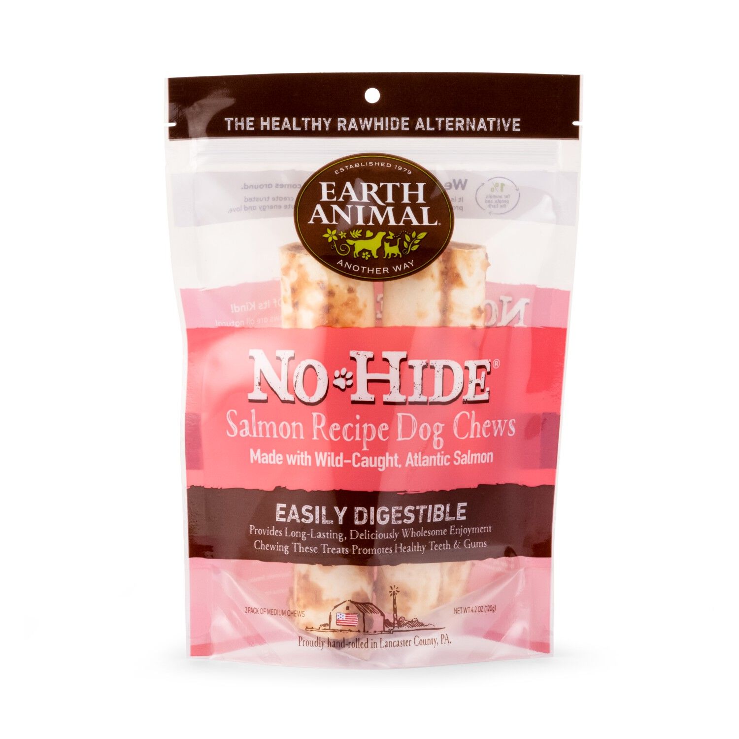 Earth Animal No-Hide Rawhide Alternative Dog Treat Chews, Wild-Caught Salmon, 2 Pack