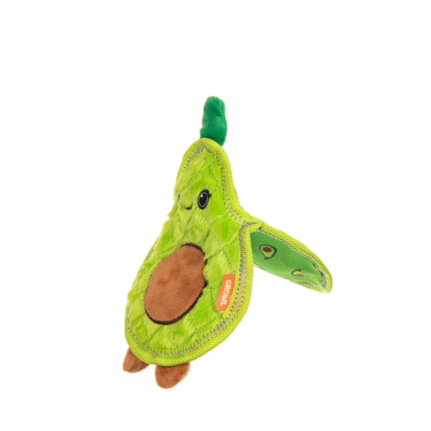 Growl Flip Floppz Fruit & Veggies, Ava The Avocado Squeaky Dog Toy, 8.6"