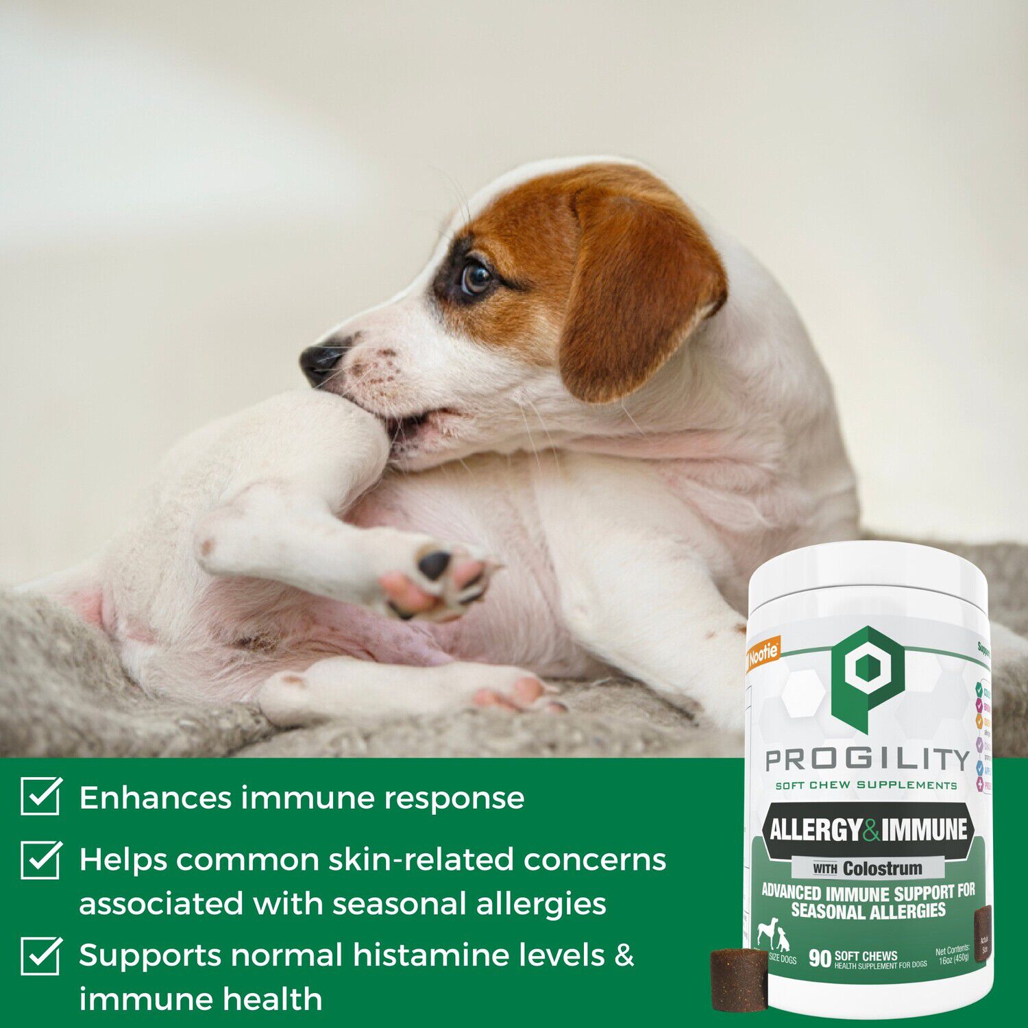 Progility Allergy & Immune With Colostrum Soft Chew Dog Supplements, 90Ct