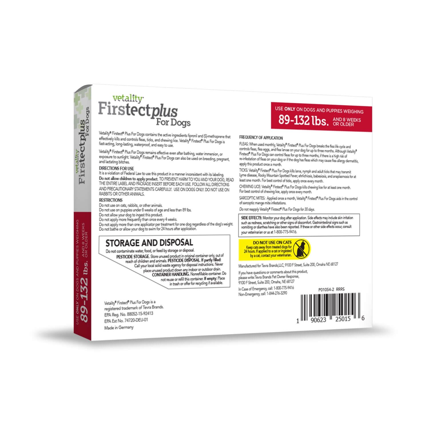 Vetality Firstect Plus Topical Flea & Tick Treatment For Extra-Large Dogs, 89-132-Lbs, 3 Doses