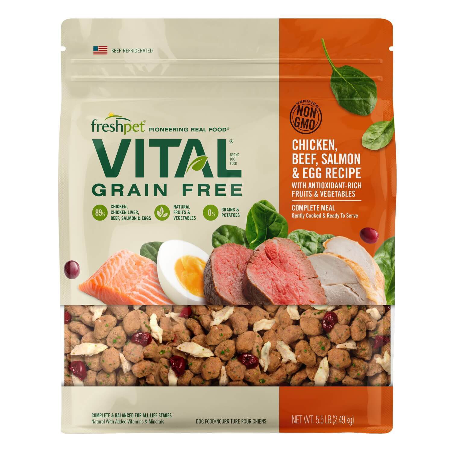 Freshpet Vital Grain Free Fresh Dog Food, Chicken, Beef, Salmon & Egg Recipe