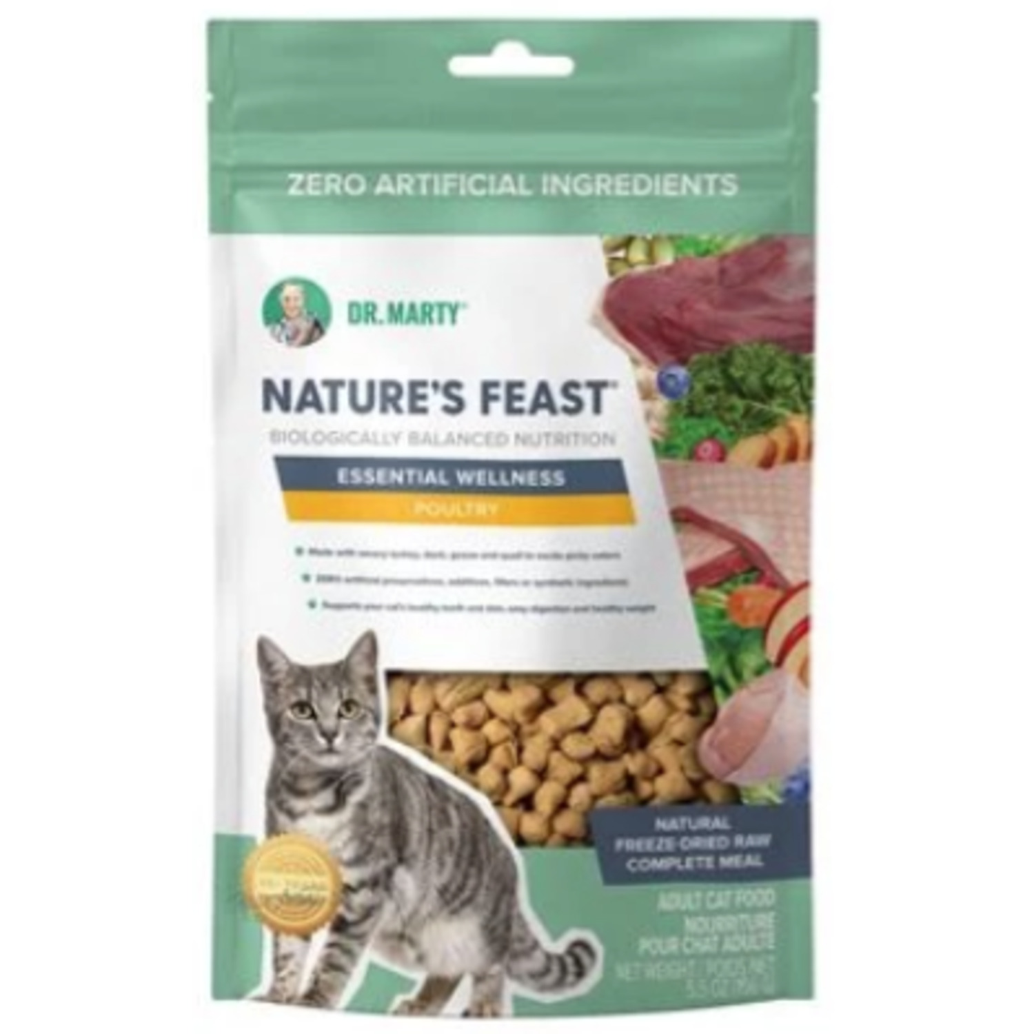 Dr. Marty Nature's Feast Essential Wellness Poultry Freeze Dried Raw Adult Cat Food, 12Oz