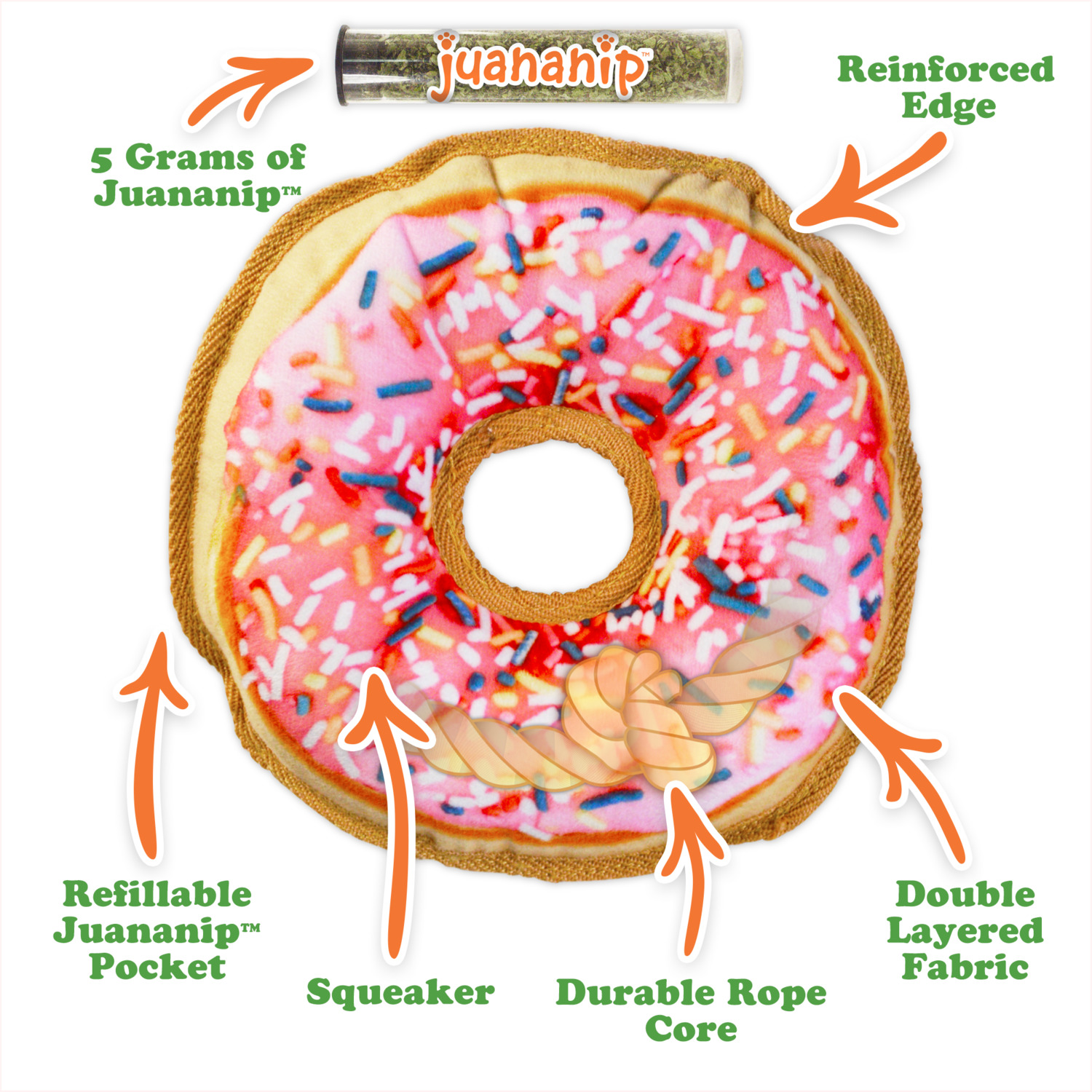 Doggijuana Tuffer Chewer Pink Donut Durable Refillable Dog Toy With Juananip