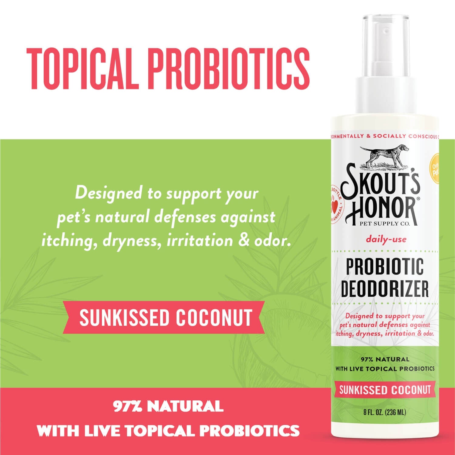 Skout's Honor Probiotic Deodorizer Dog Spray, Sunkissed Coconut, 8Oz