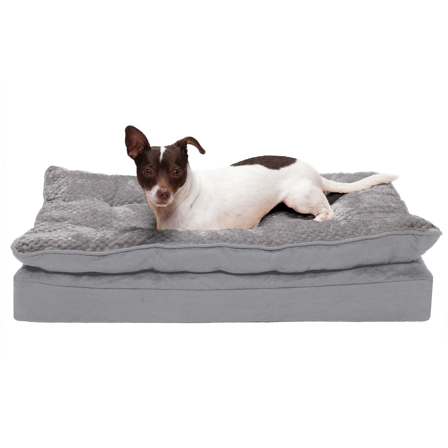 Furhaven Mink Faux Fur & Suede Pillow Top Orthopedic Dog Bed - Titanium Gray