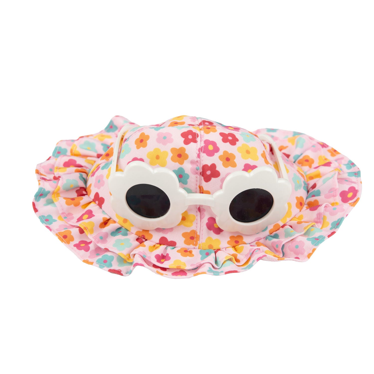 Simply Dog Floral Ruffle Dog Hat With Sunglasses