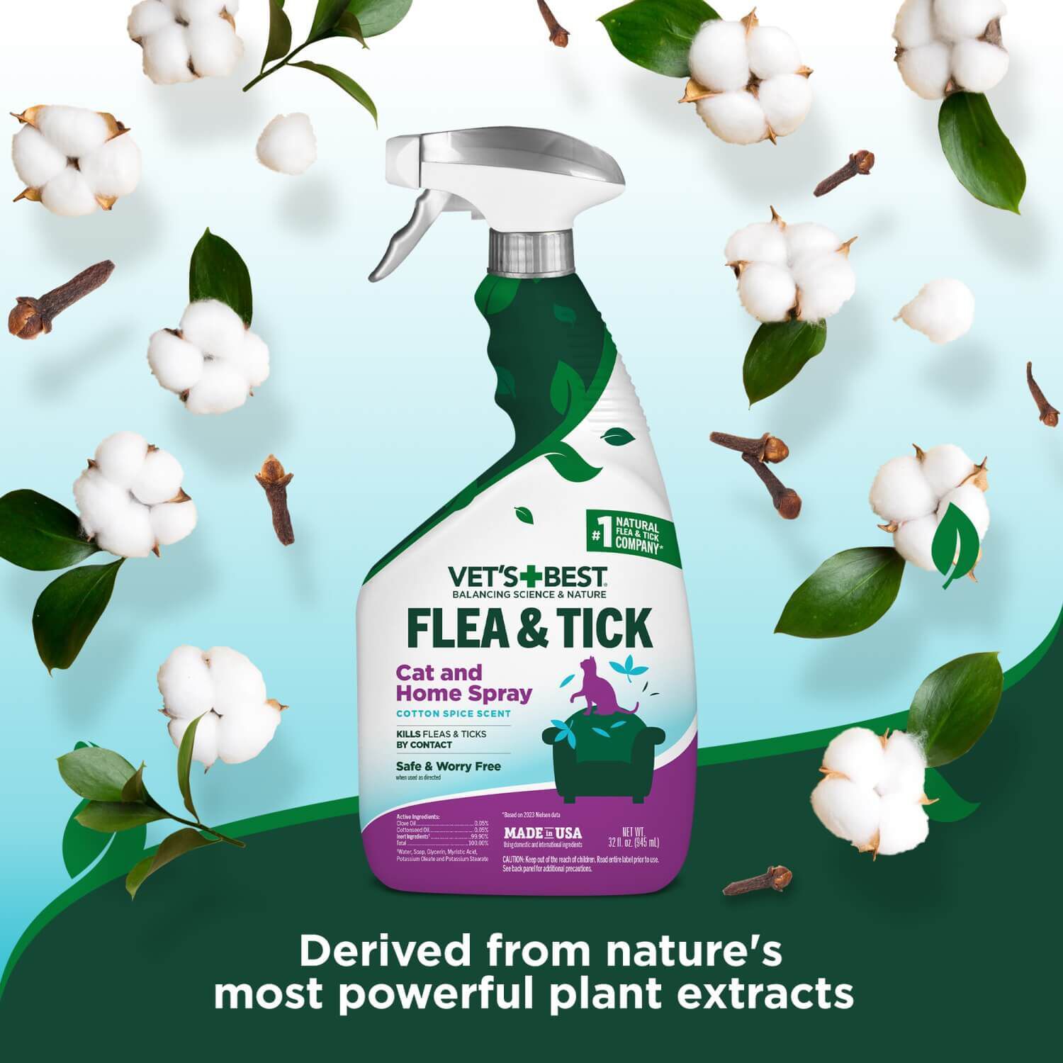 Vets Best Flea & Tick Cat & Home Spray, Cotton Spice Scent