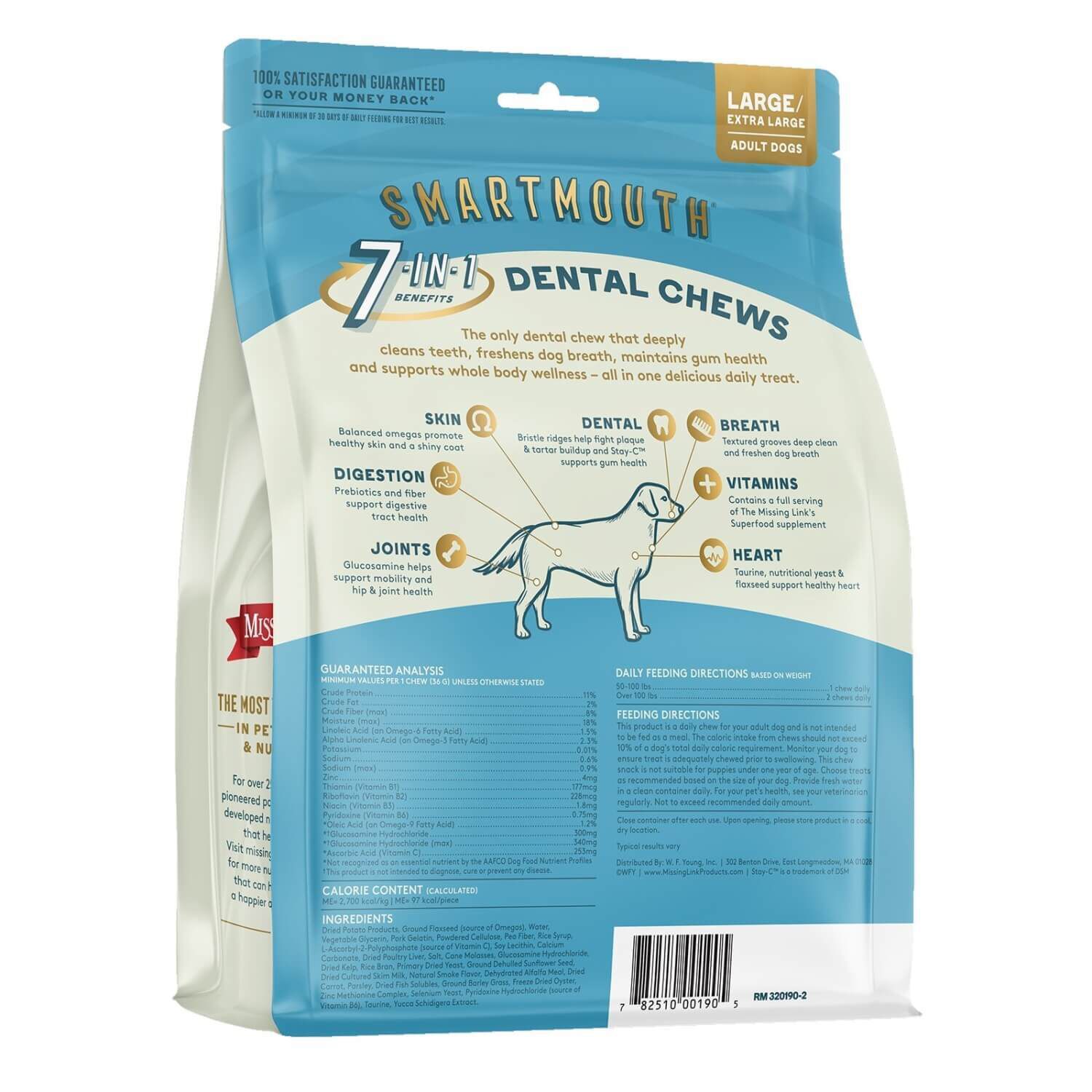 The Missing Link Smartmouth 7-In-1 Dental Chew Dog Treats For Large/Extra Large Dogs