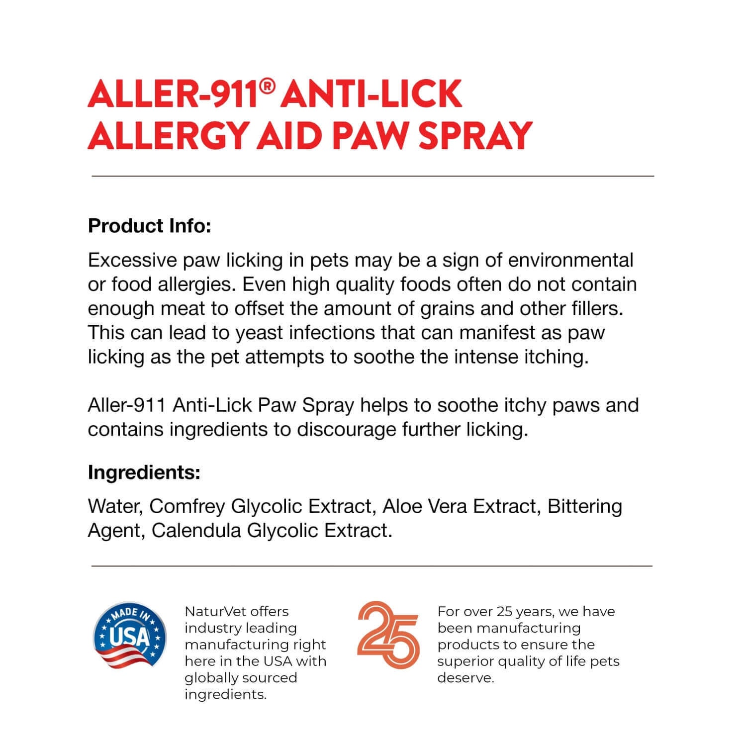 Naturvet Aller-911 Anti-Lick Topical Paw Spray For Dogs & Cats