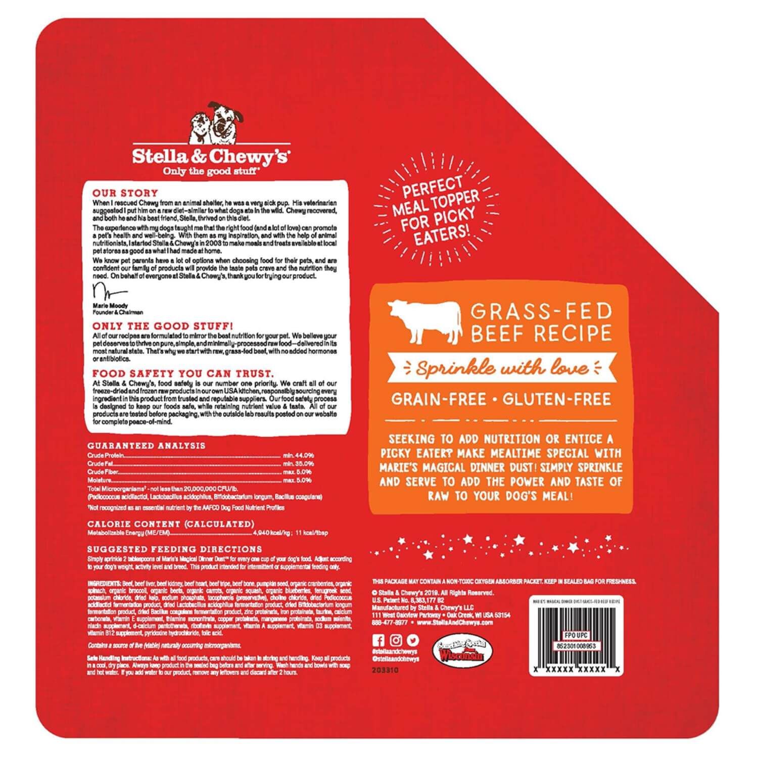 Stella & Chewy's Marie's Magical Dinner Dust Dog Food Topper, Grass-Fed Beef Recipe