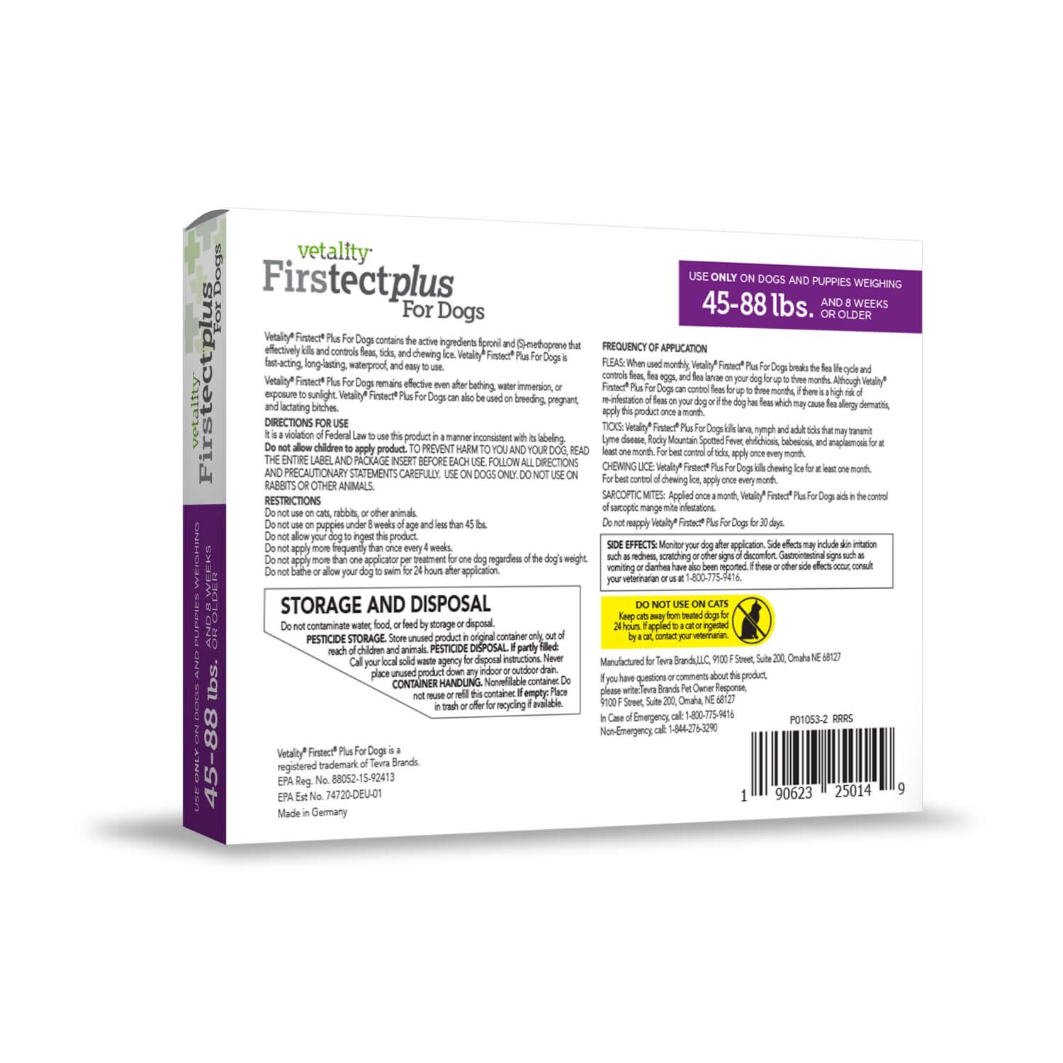 Vetality Firstect Plus Topical Flea & Tick Treatment For Extra-Large Dogs, 89-132-Lbs, 3 Doses
