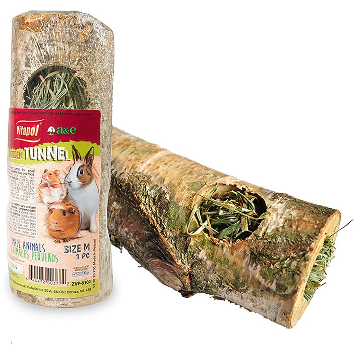 A&E Cage Wooden Tunnel With Hay Medium Small Animal Interactive Treat