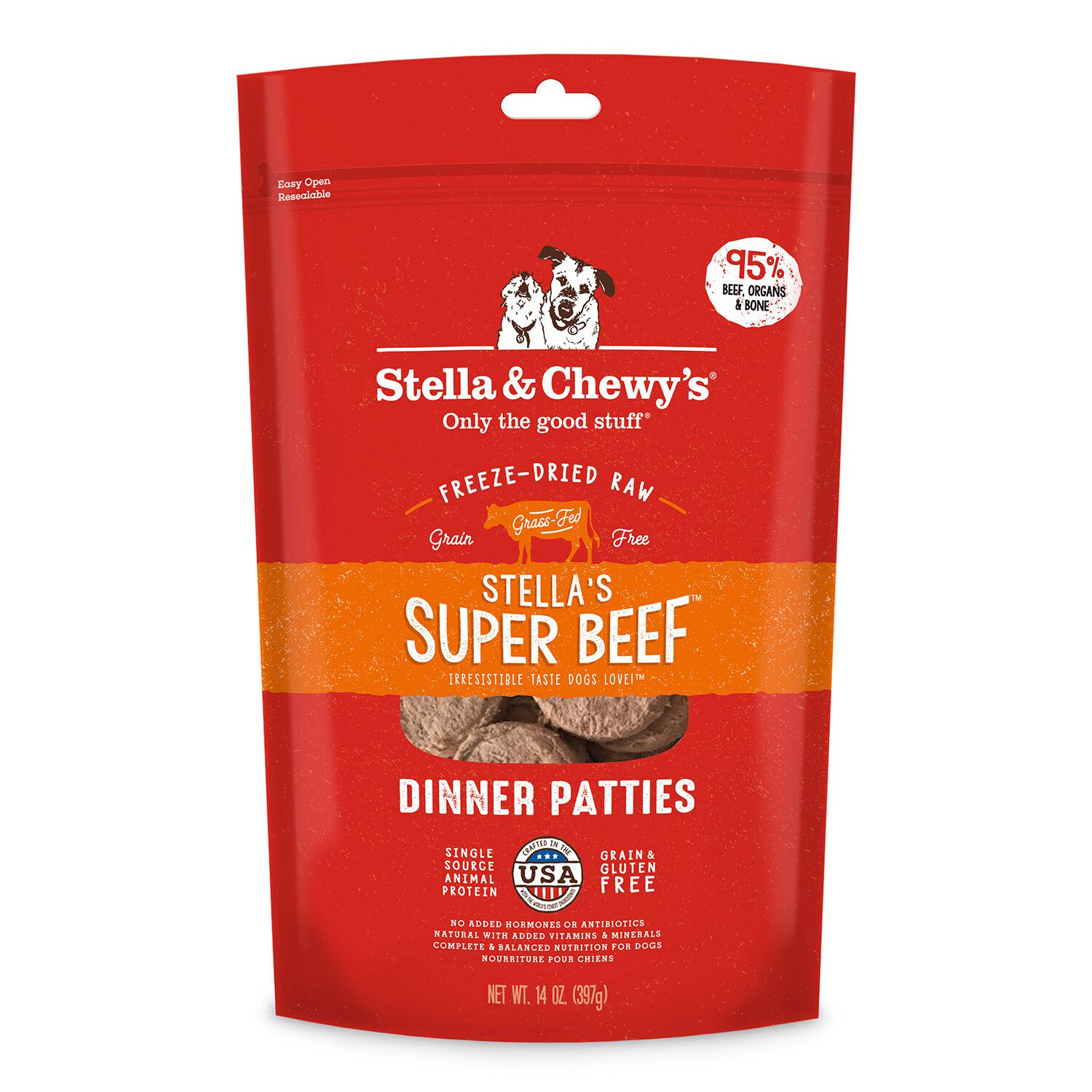 Stella & Chewy's Freeze-Dried Raw Dinner Patties, Stella's Super Beef Patties Dog Food, 25Oz