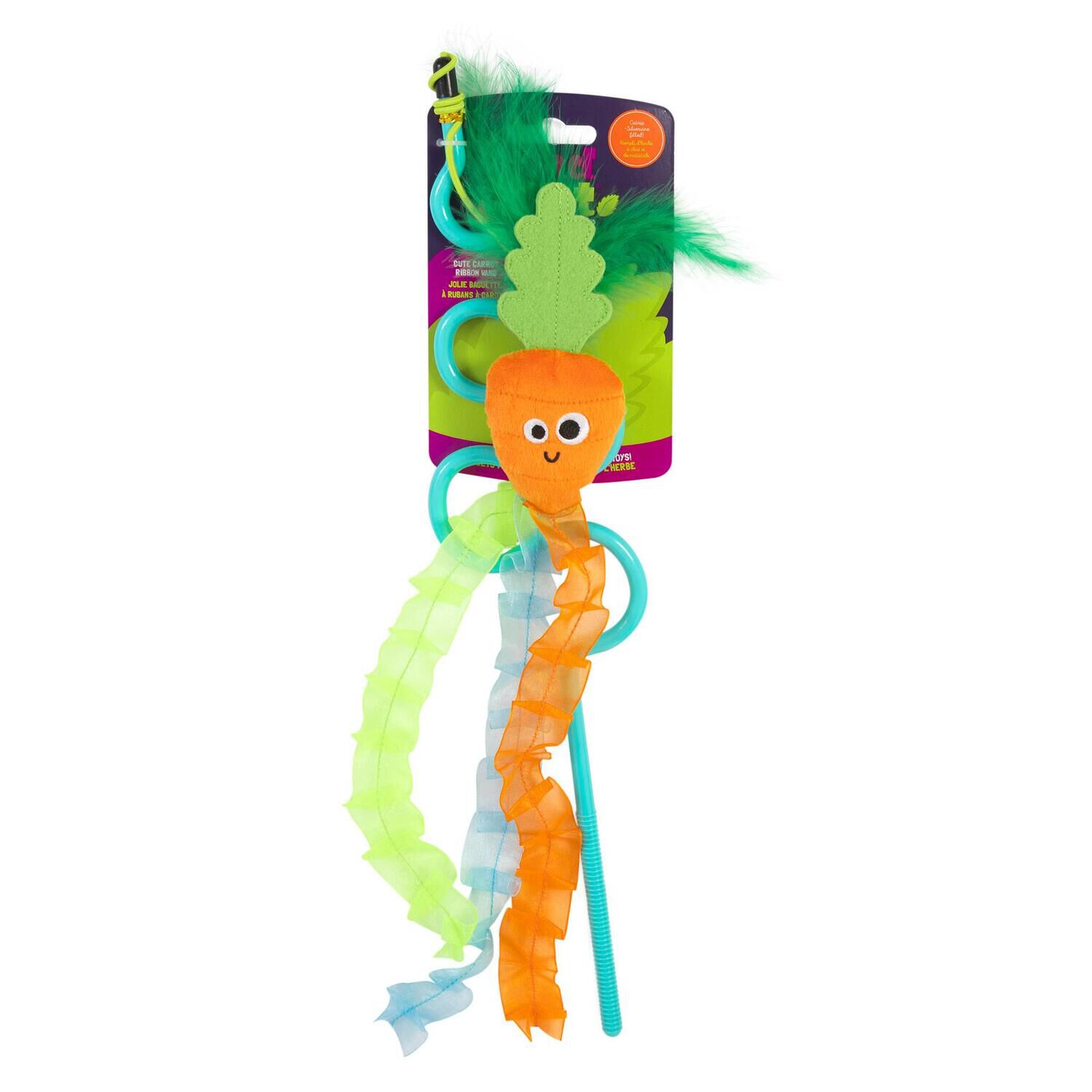 Mad Cat Cute Carrot Catnip & Silvervine Wand Teaser Cat Toy