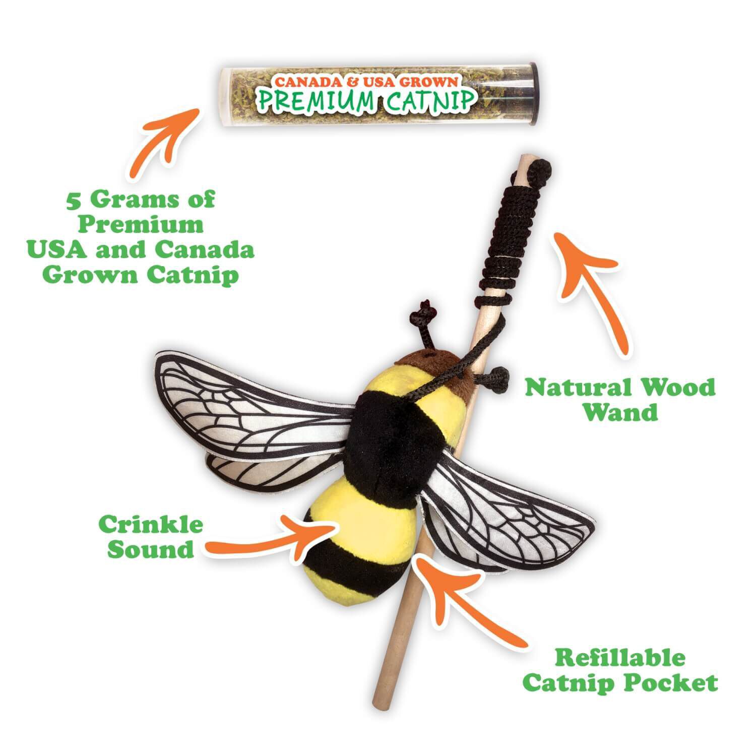 Meowijuana "Get Buzzed" Bee Refillable Catnip Wand Cat Toy