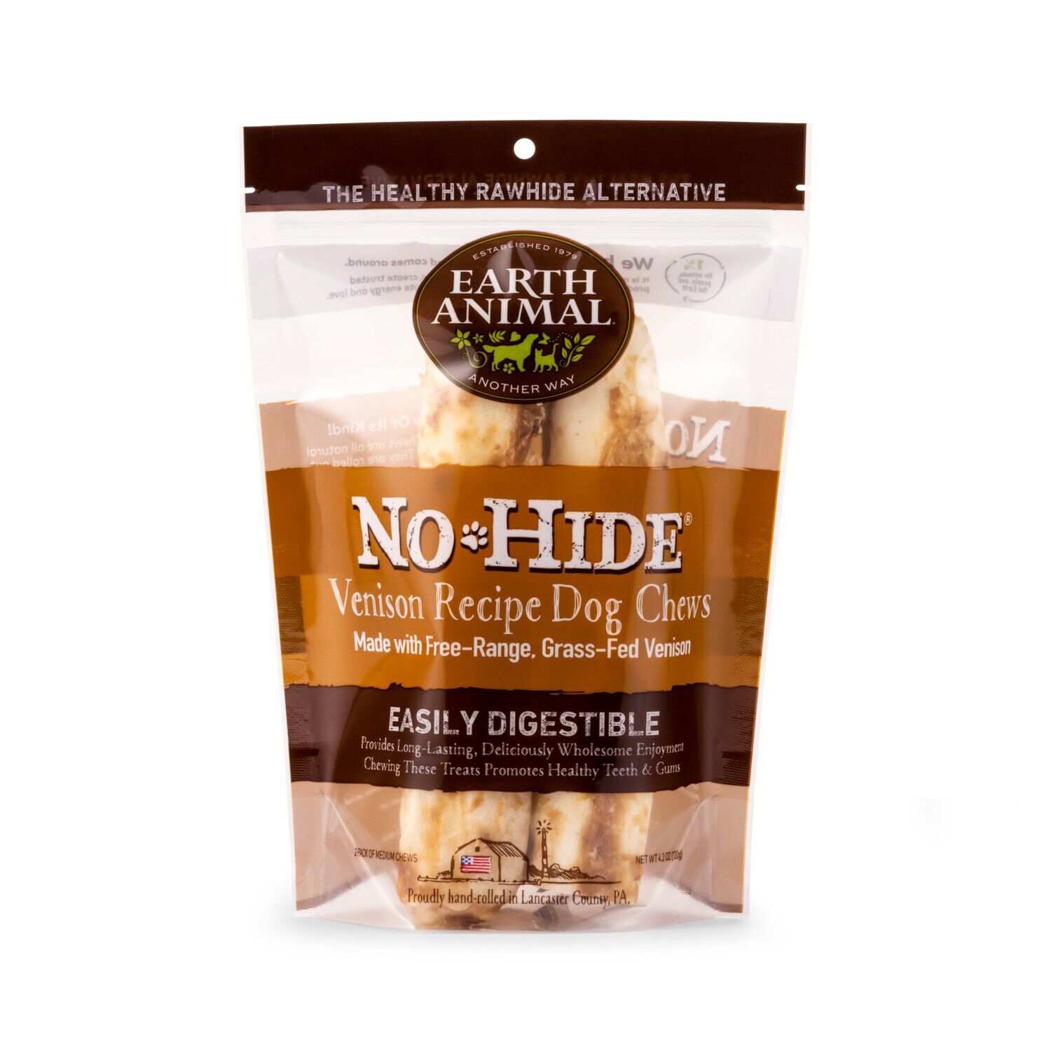 Earth Animal No-Hide Rawhide Alternative Dog Treat Chew, Venison, 2 Pack