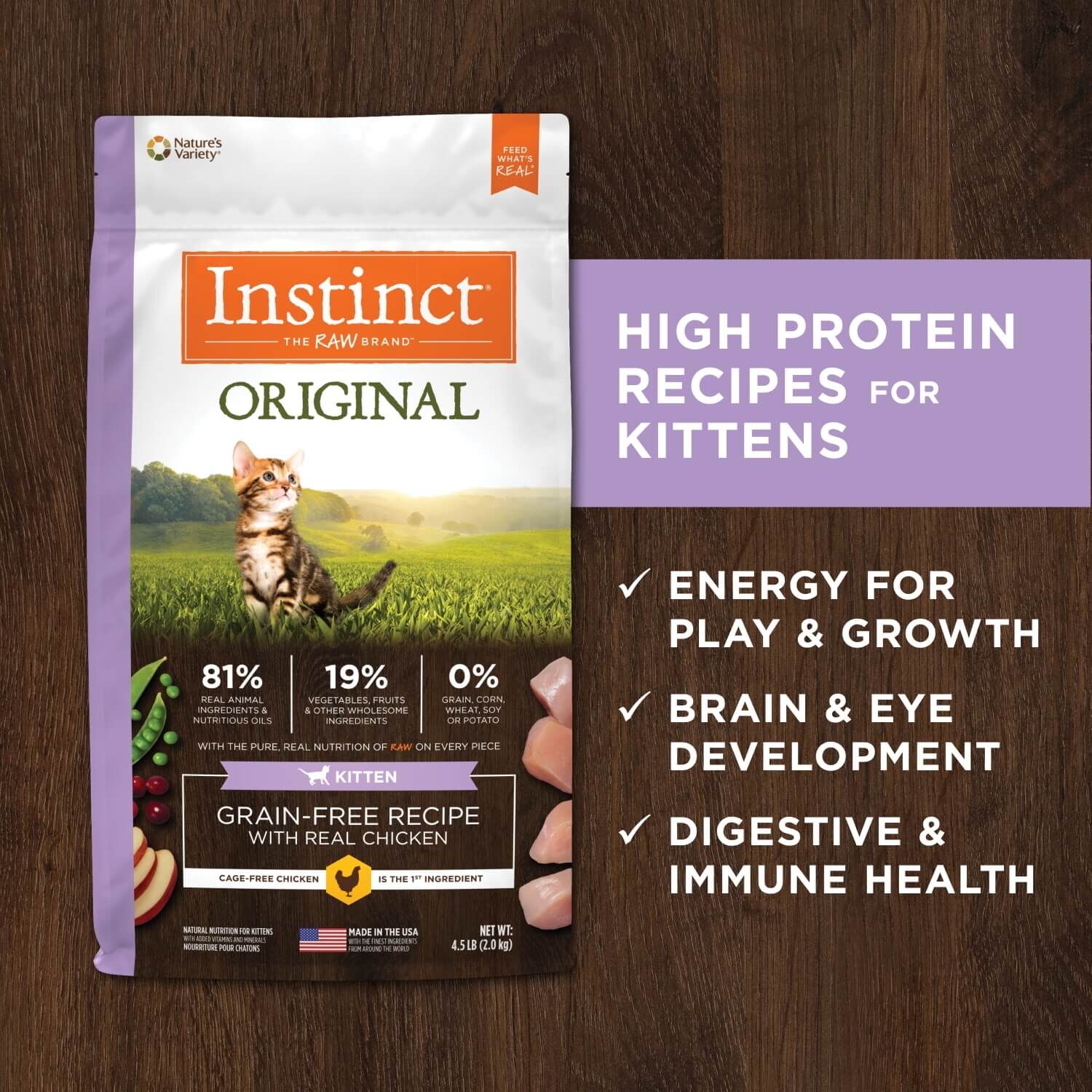 Instinct Original Kitten Grain-Free Recipe With Real Chicken Dry Cat Food