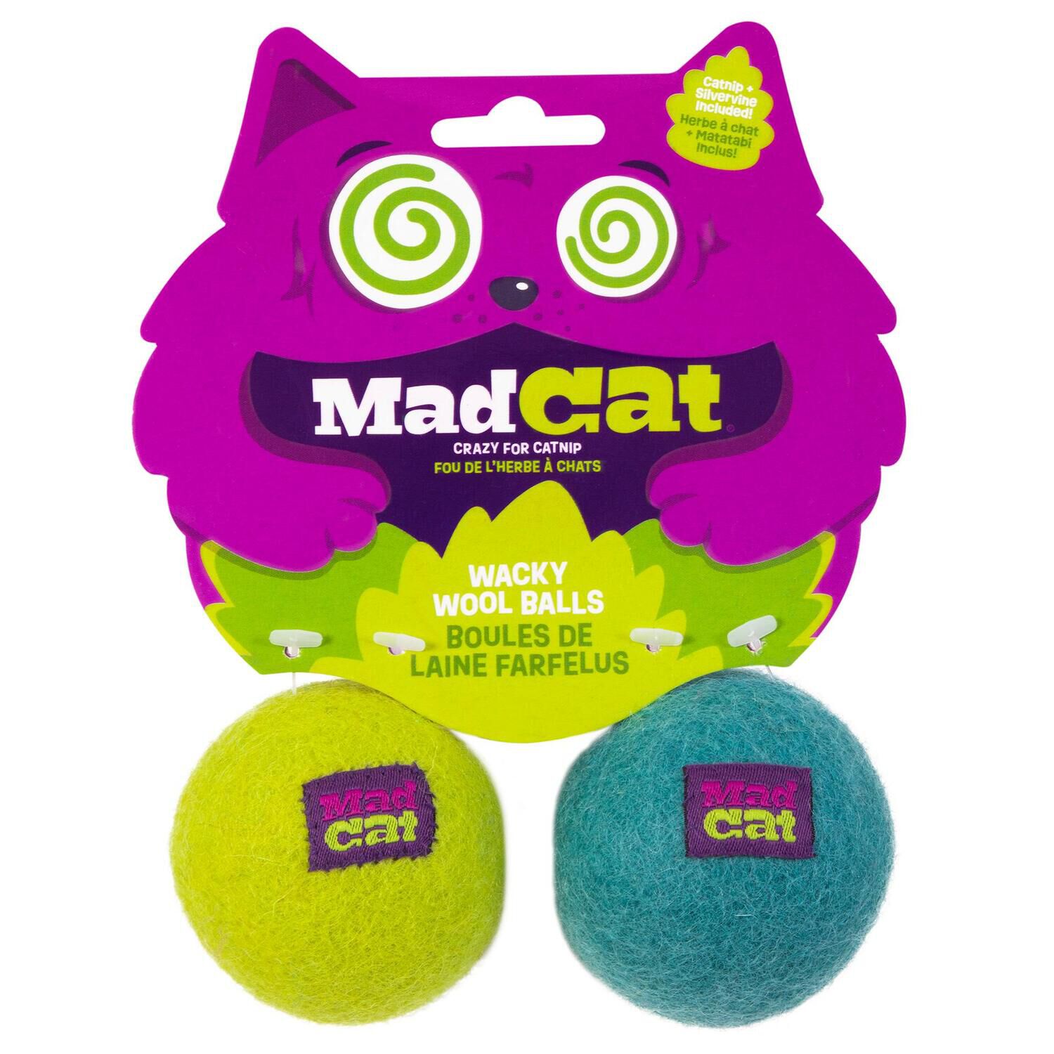 Mad Cat Wacky Wool Balls Catnip Cat Toy, 2 Pack